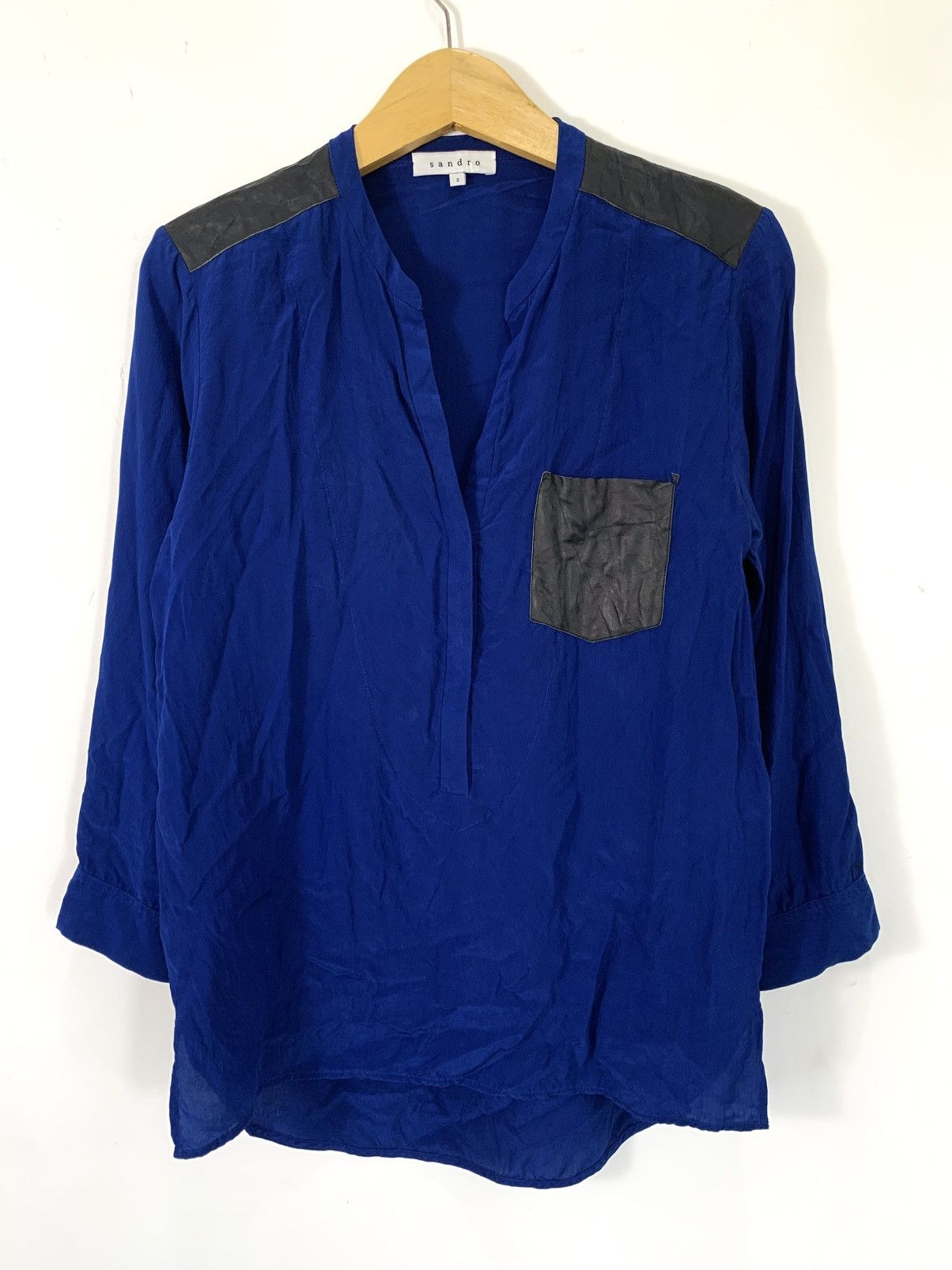 Sandro sando blouse women leather patches Size M / US 6-8 / IT 42-44 - 1 Thumbnail