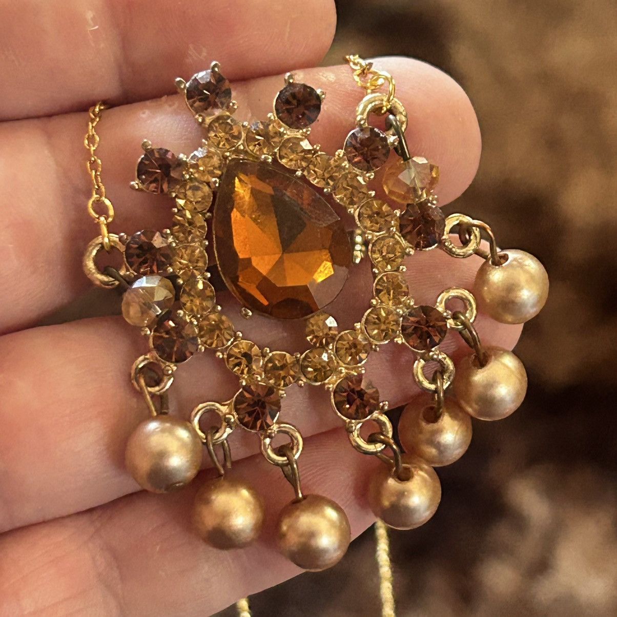 Handmade Handcrafted repurpose brown topaz glass stone necklace Size ONE SIZE - 5 Thumbnail