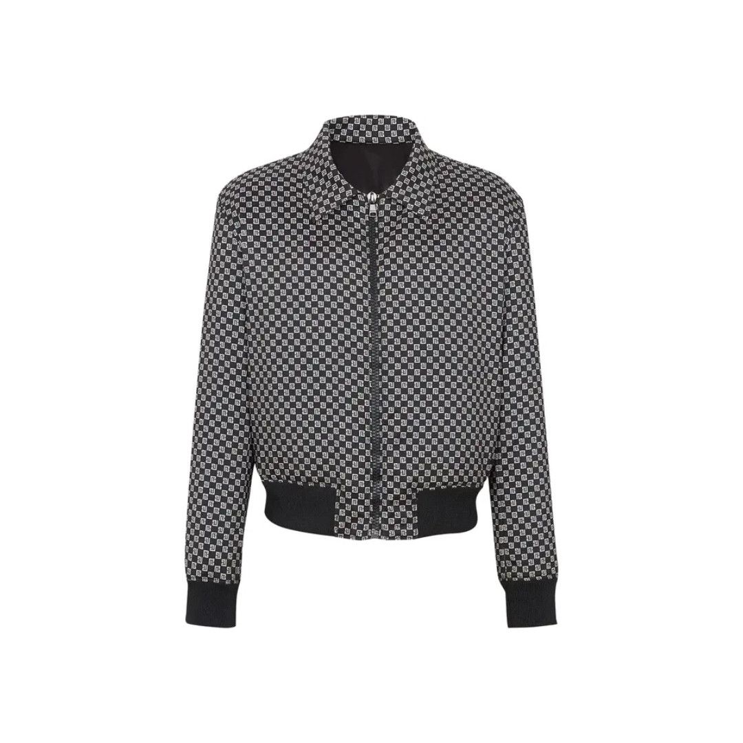 Balmain o1srvl11e1025 Mini Monogram Bomber Jacket in Noir/Ivory Size US XL / EU 56 / 4 - 1 Thumbnail