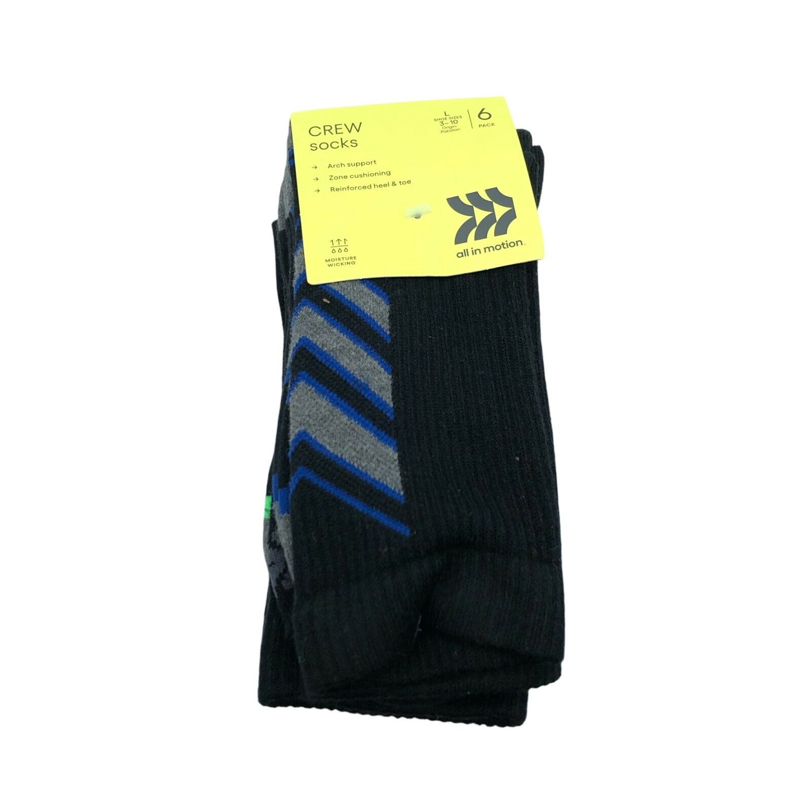 Other All in Motion Womens Crew Socks Arch Support Cushioning Blac Size ONE SIZE - 1 Thumbnail