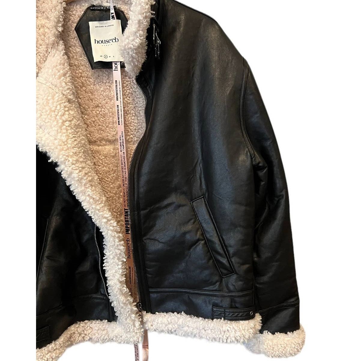 House of CB HOUSE OF CB Madden Faux Leather Jacket Faux Shearling (S) Size S / US 4 / IT 40 - 11 Thumbnail