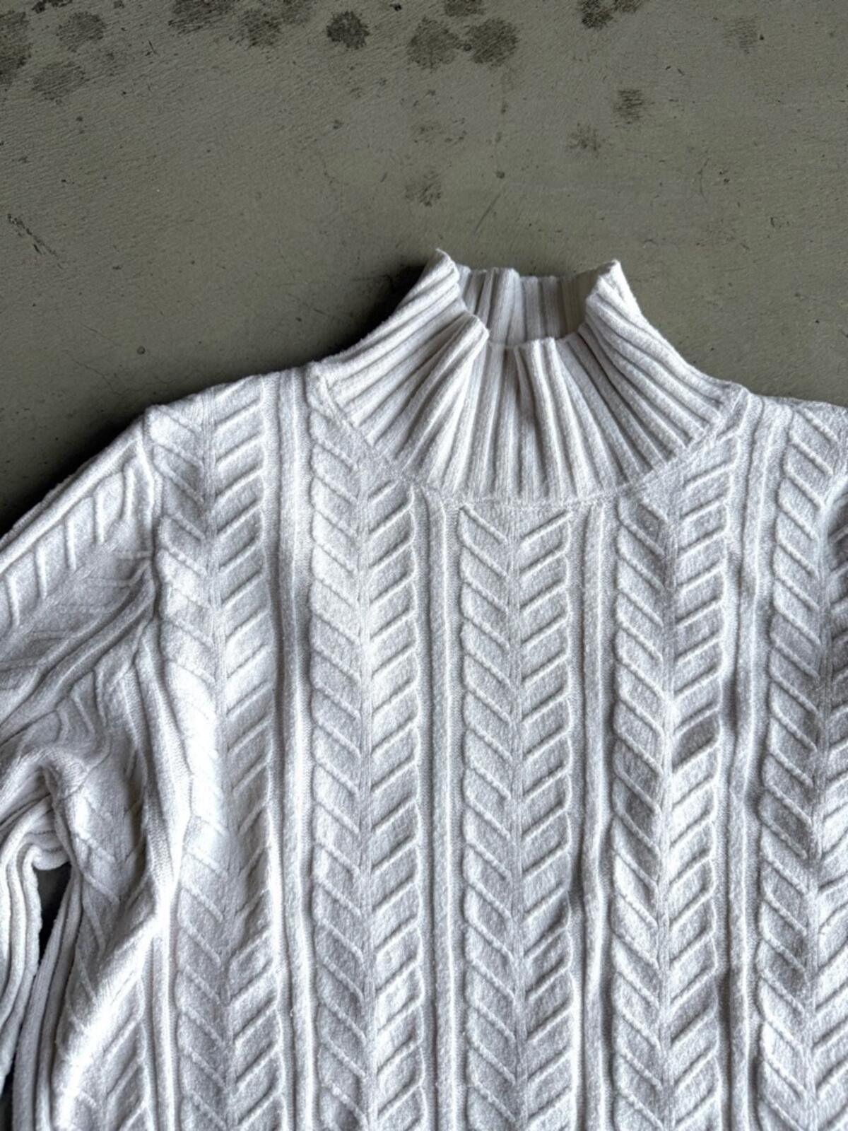 Caruso Cyrus / Cable Knit Mockneck Sweater / Ivory Size M / US 6-8 / IT 42-44 - 5 Thumbnail