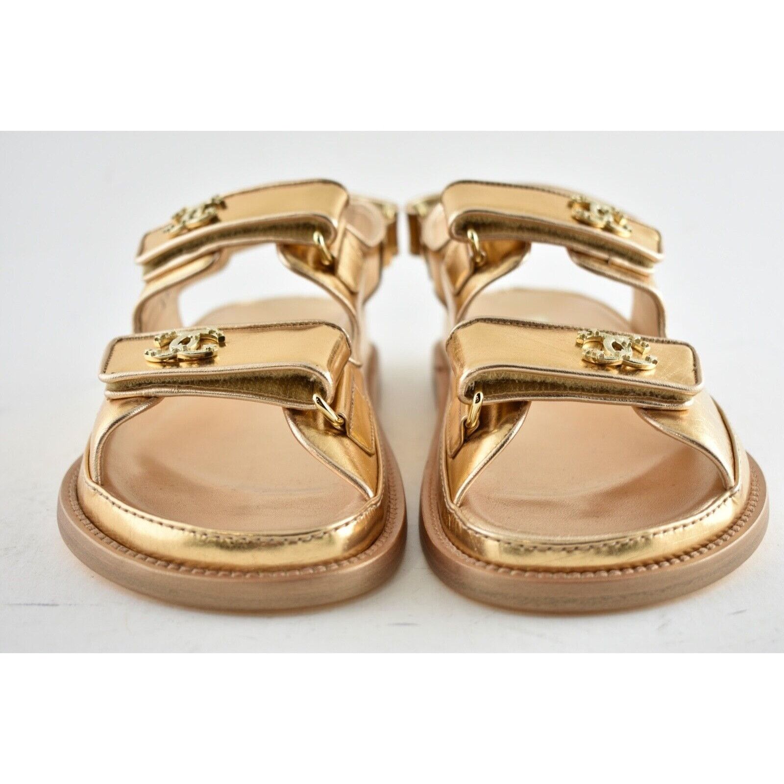 Chanel Chanel 22C Golden Gold Laminated CC Logo Mule Slide Strap Size US 7.5 / IT 37.5 - 6 Thumbnail