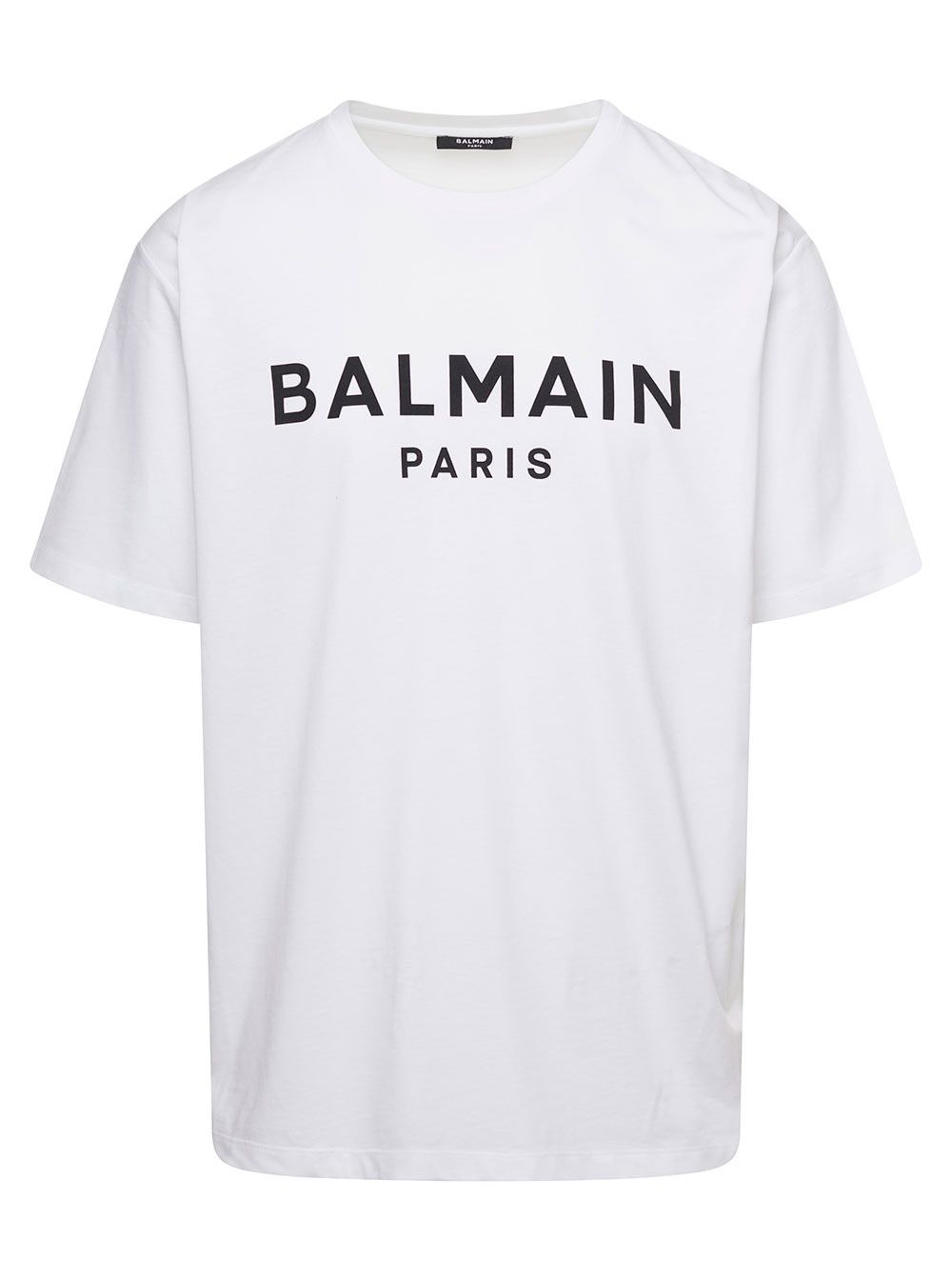 Balmain White Crewneck T-Shirt with Contrasting Logo Lettering Print in Cotton Man Size US XL / EU 56 / 4 - 1 Thumbnail