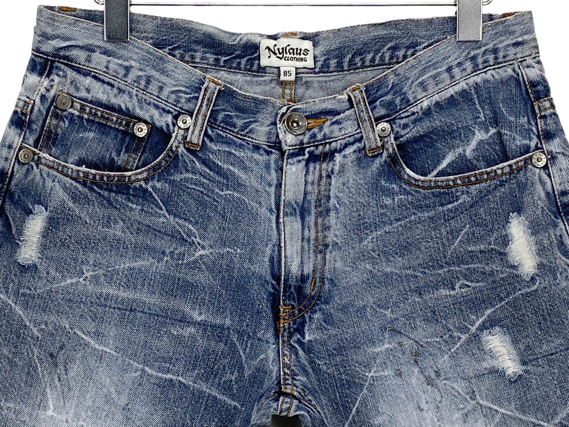 Japanese Brand Nylaus Double Waist Distressed Denim Shorts – Japan Style Size US 32 / EU 48 - 3 Thumbnail