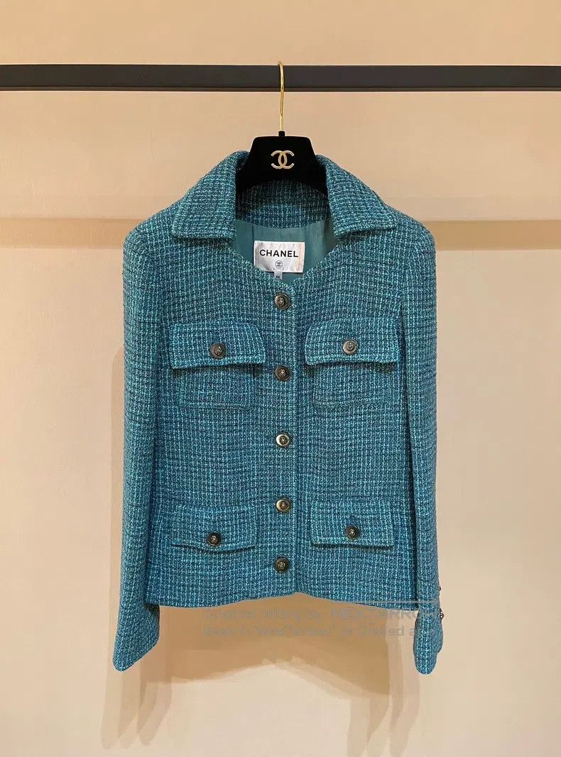 Chanel Chanel 22 Spring and Summer New Peacock Blue Tweed Coat Size XXS / US 00 / IT 34 - 1 Thumbnail