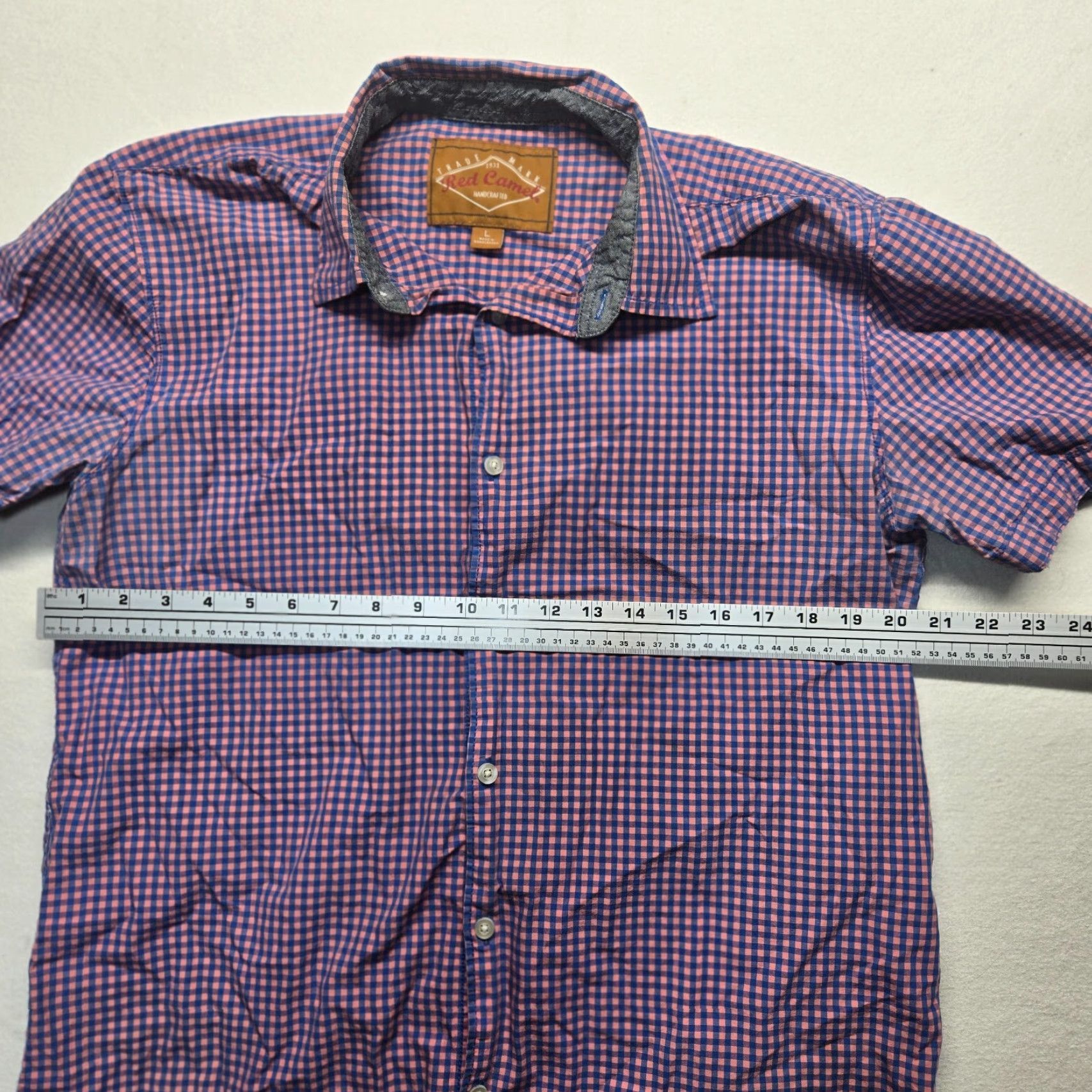 Camel Red Camel Shirt - Button-Up - Men - L - Red - Short Sleeve - Check - Cotton - VINTAGE? No Size US L / EU 52-54 / 3 - 3 Thumbnail