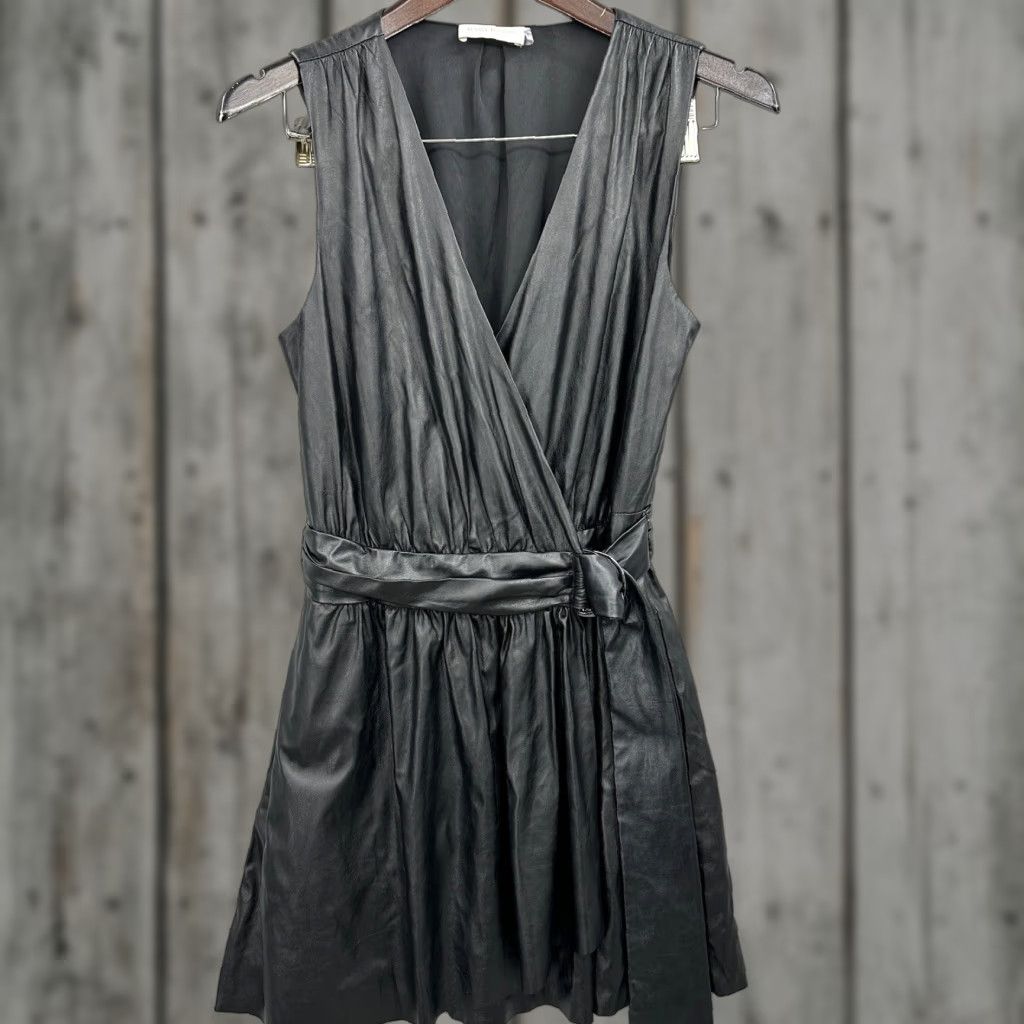 Ramy Brook Ramy Brook Dress Women's 2 Black Sleeveless Lily Faux Leather Wrap Mini Luxury Dress Size XS / US 0-2 / IT 36-38 - 1 Thumbnail