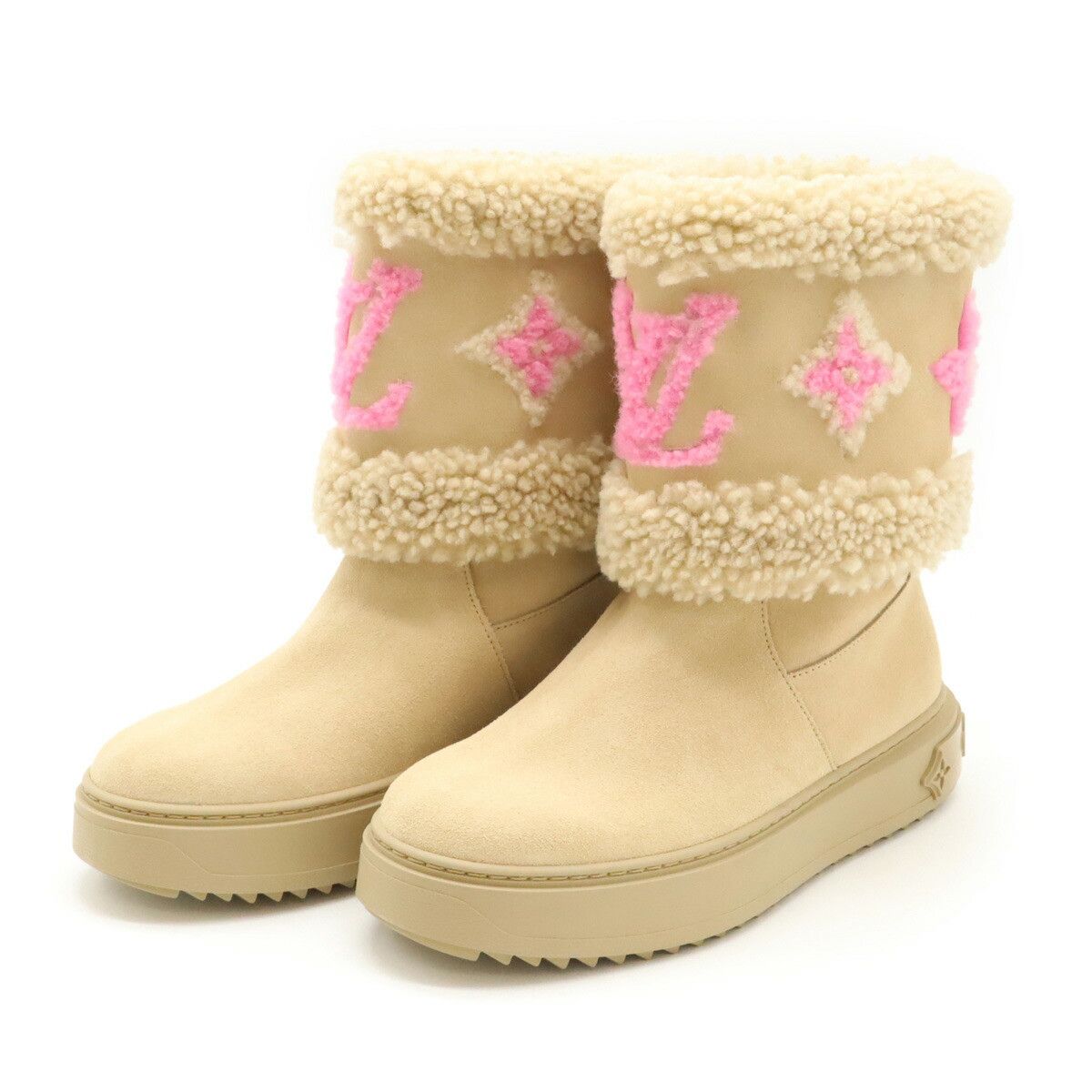 Louis Vuitton Louis Vuitton Snowdrop Line Suede Calf/shearling Ankle Boots Limited Suede Shoes 1A95E6 in Beige, Women's