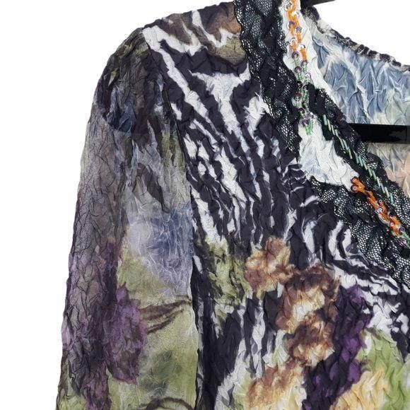 Alberto Vtg Artsy Alberto Makali Mixed Media Crinkle Top Blouse Sz Size M / US 6-8 / IT 42-44 - 10 Thumbnail