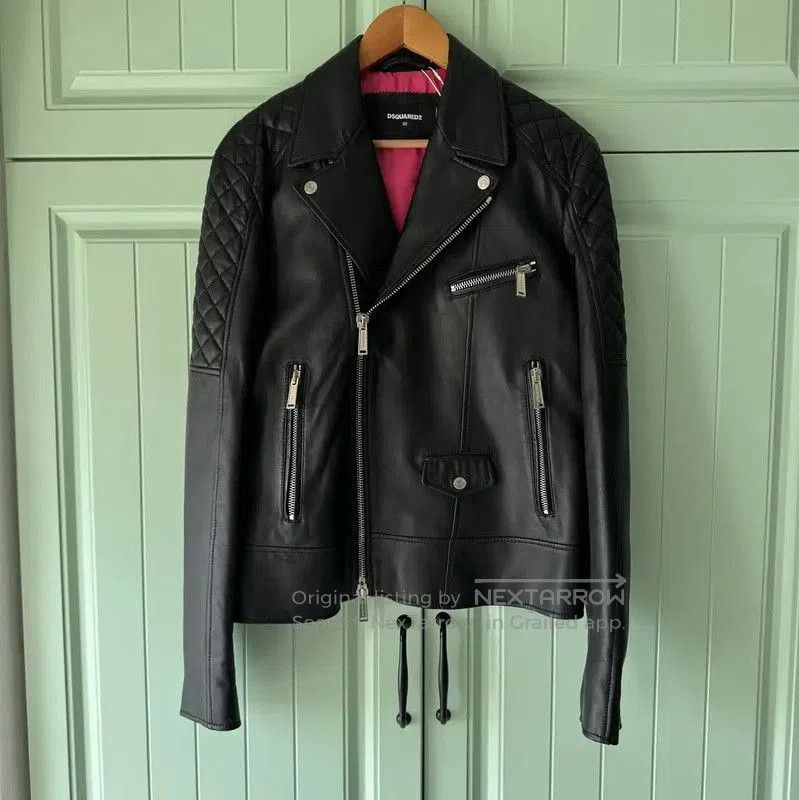 Dsquared2 DSQUARED2 Black Leather Motorcycle Jacket for Men . Size US XL / EU 56 / 4 - 1 Thumbnail