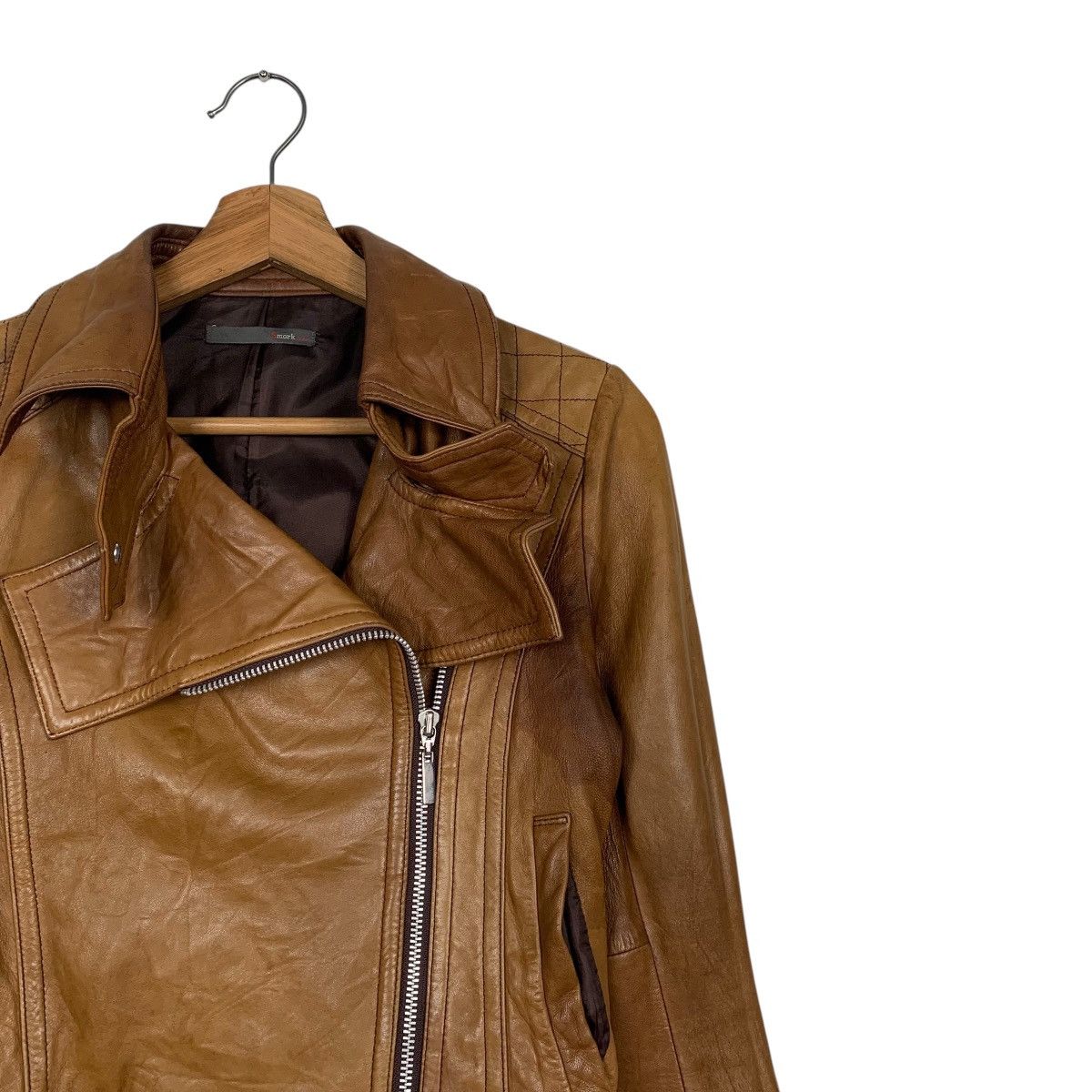 Japanese Brand Smork By Diva Double Colar Biker Leather Jacket Size XS / US 0-2 / IT 36-38 - 5 Thumbnail