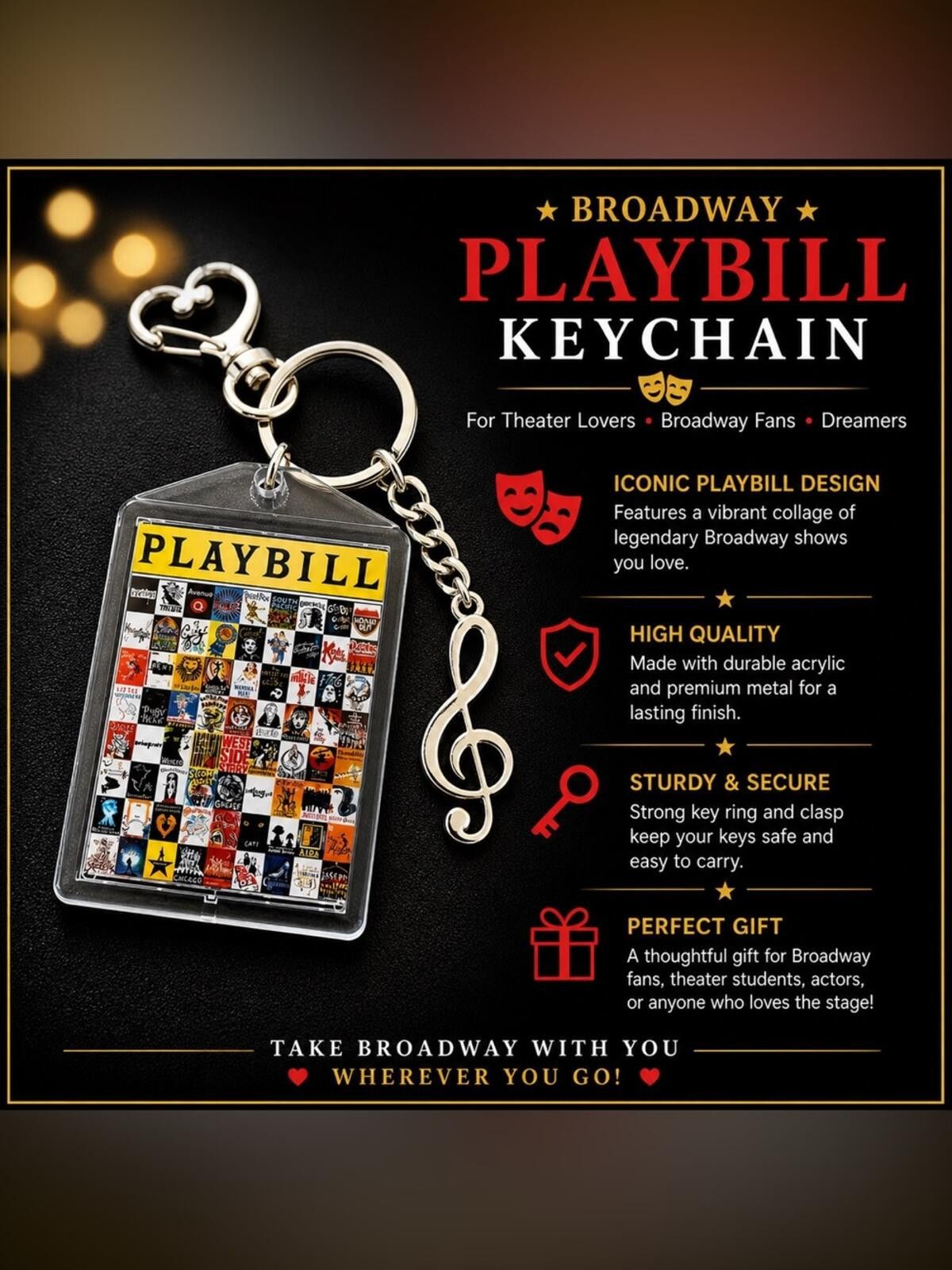 Other Broadway Playbill Keychain with Treble Clef Charm Size ONE SIZE - 1 Thumbnail