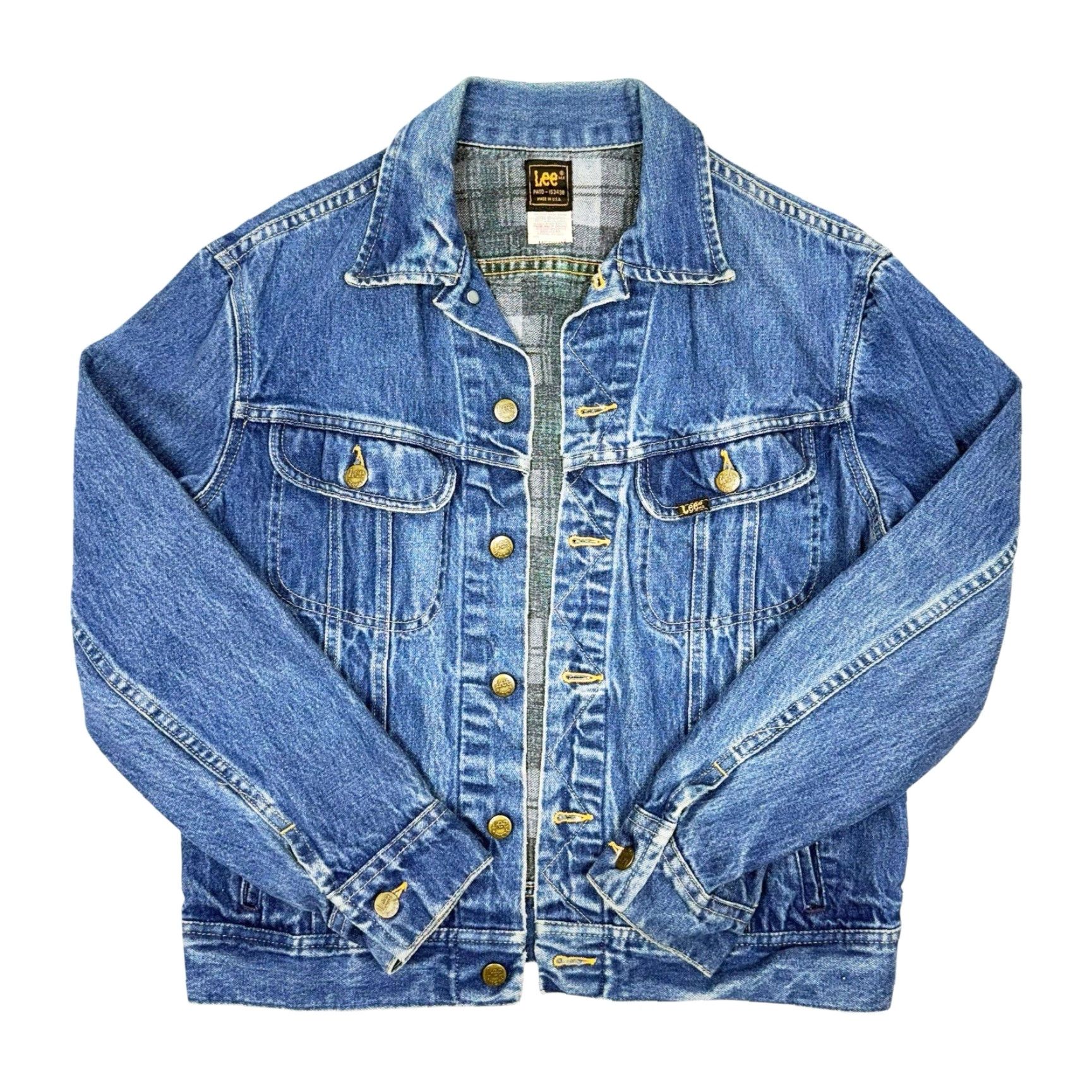 Lee Vtg Rare 70s Lee Denim Jacket Plaid Lined USA Union Made Mens M Blue Wool Insulation Motorcycle Button Pocket Regular Fit Size US M / EU 48-50 / 2 - 2 Thumbnail