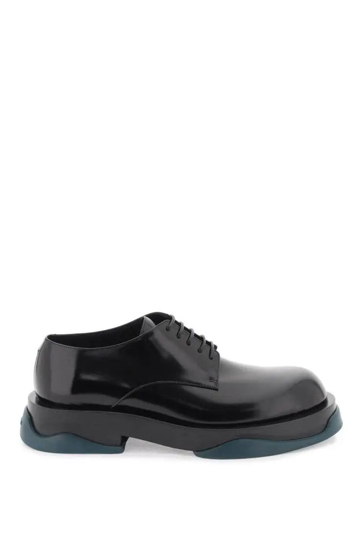image of Jil Sander O1S22I1N0324 Brushed Leather Derby Shoes In Black, Men's (Size 7)