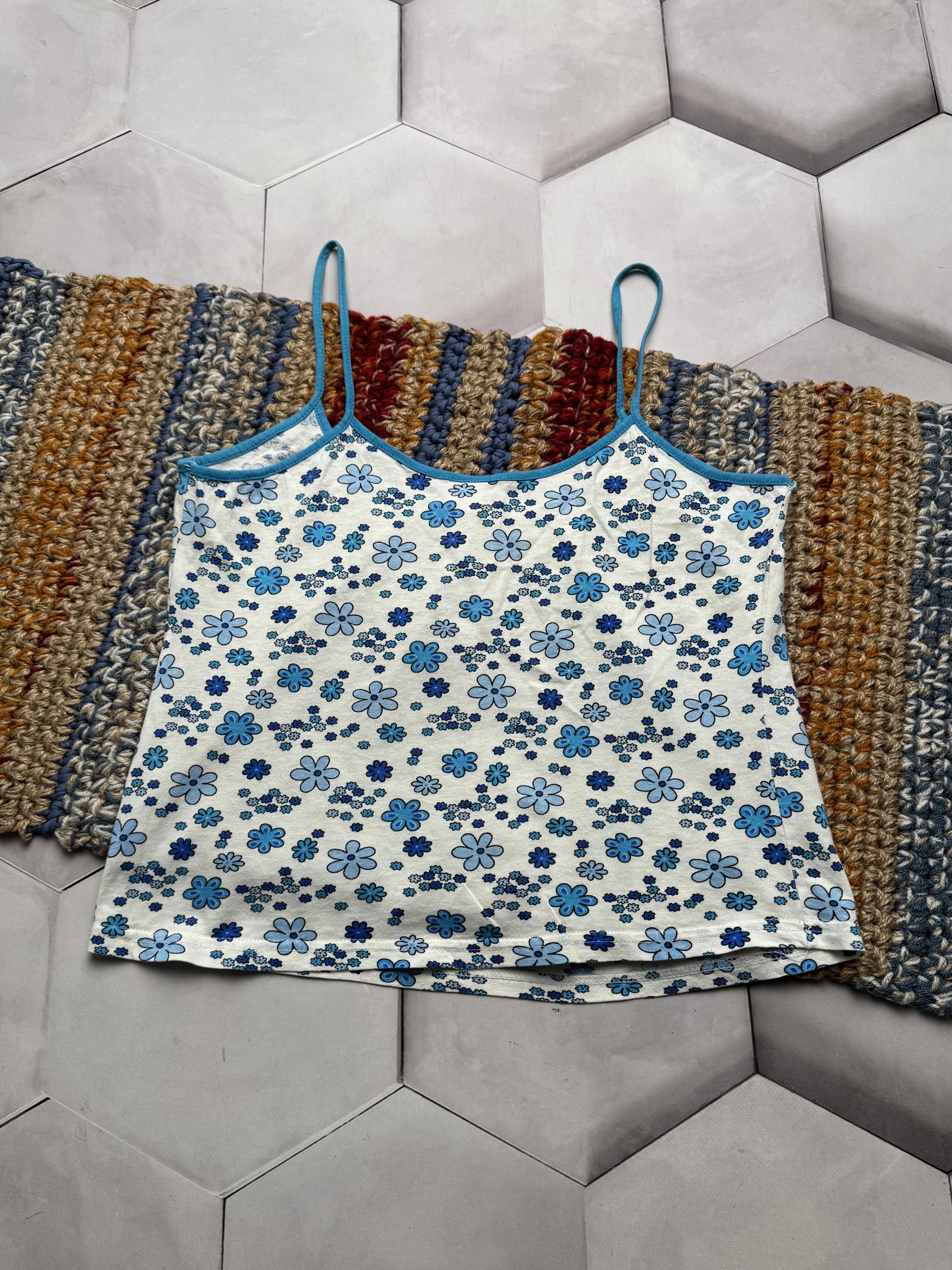 Vintage Vintage Blue Floral Camisole Top Y2K Womens Spaghetti (E4) Size M / US 6-8 / IT 42-44 - 3 Thumbnail