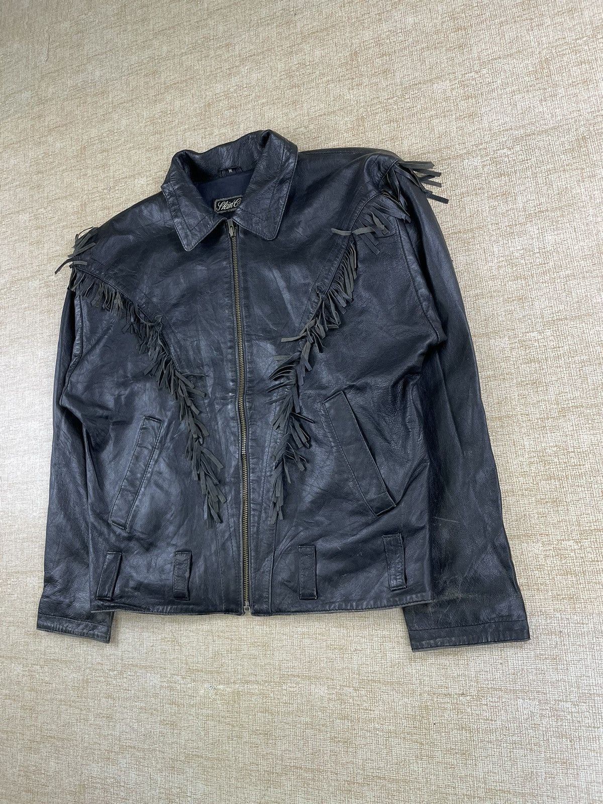 Le Grande Bleu (L.G.B.) × Seditionaries × Vintage VINTAGE SKIN CLUB 90s Fringe Leather Jacket Biker Size US M / EU 48-50 / 2 - 4 Thumbnail