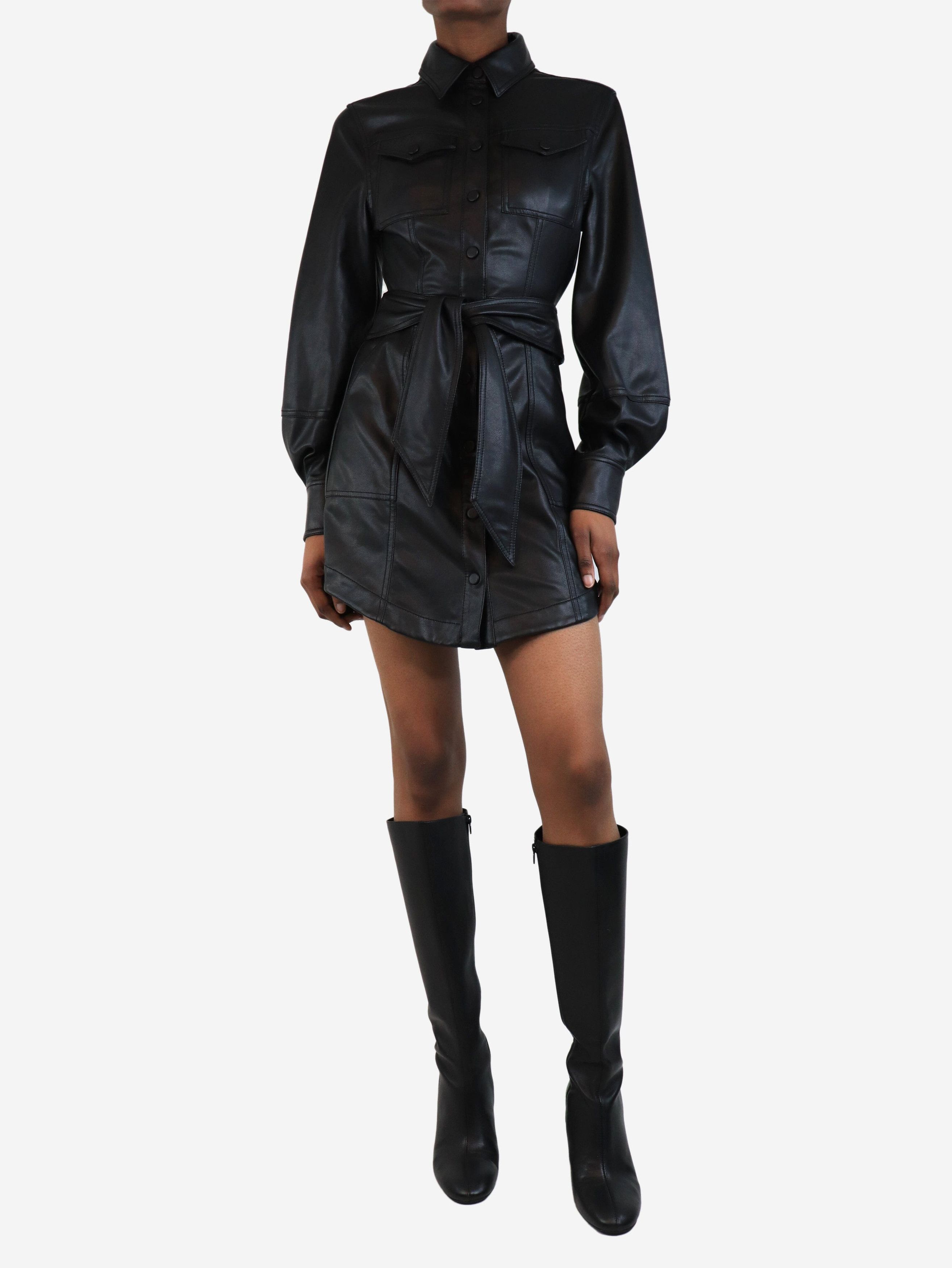 Black faux leather shirt dress - size UK 6