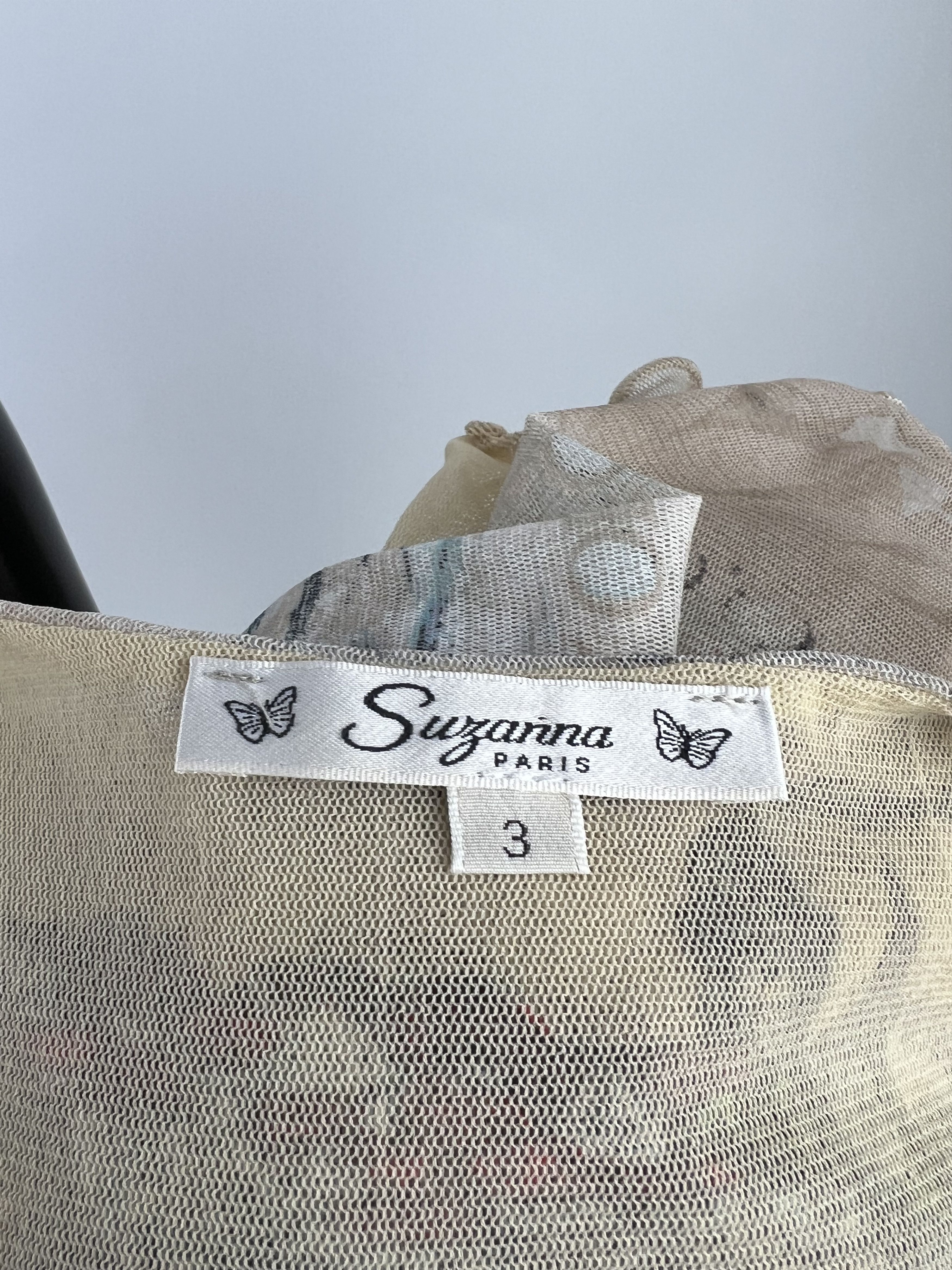 Designer Suzanna Paris Vtg Rhinestones Floral Print Mesh Top Size 3 Size L / US 10 / IT 46 - 14 Thumbnail