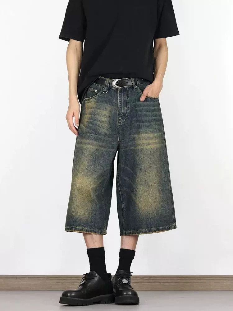 Vintage Japanese retro washed wide-leg men's loose denim shorts Size US 32 / EU 48 - 3 Thumbnail