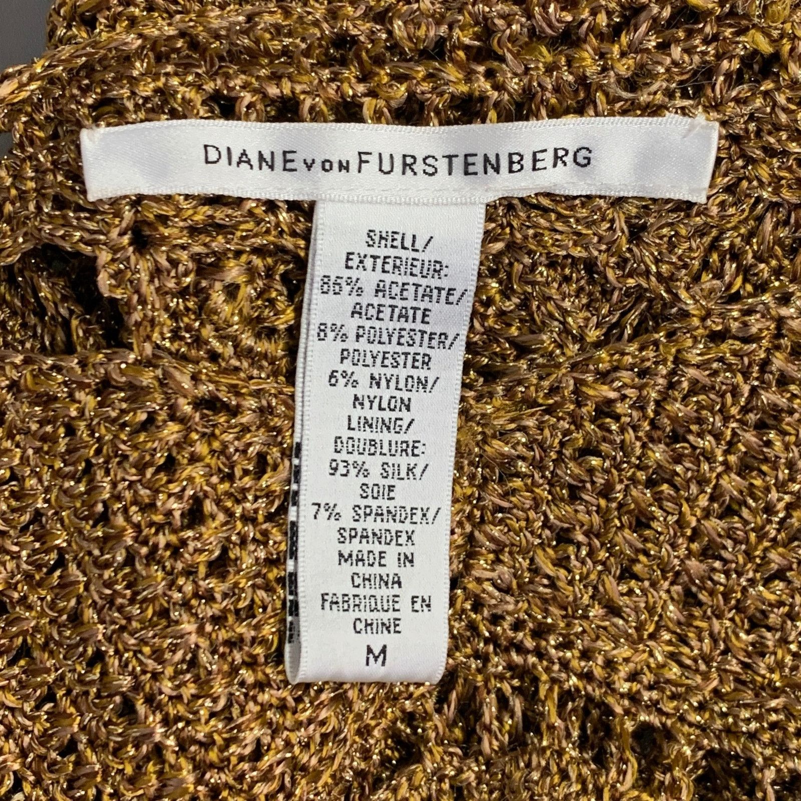 Diane von Furstenberg DIANE VON FURSTENBERG M Gold Acetate Blend Crochet Dress Size M / US 6-8 / IT 42-44 - 7 Thumbnail