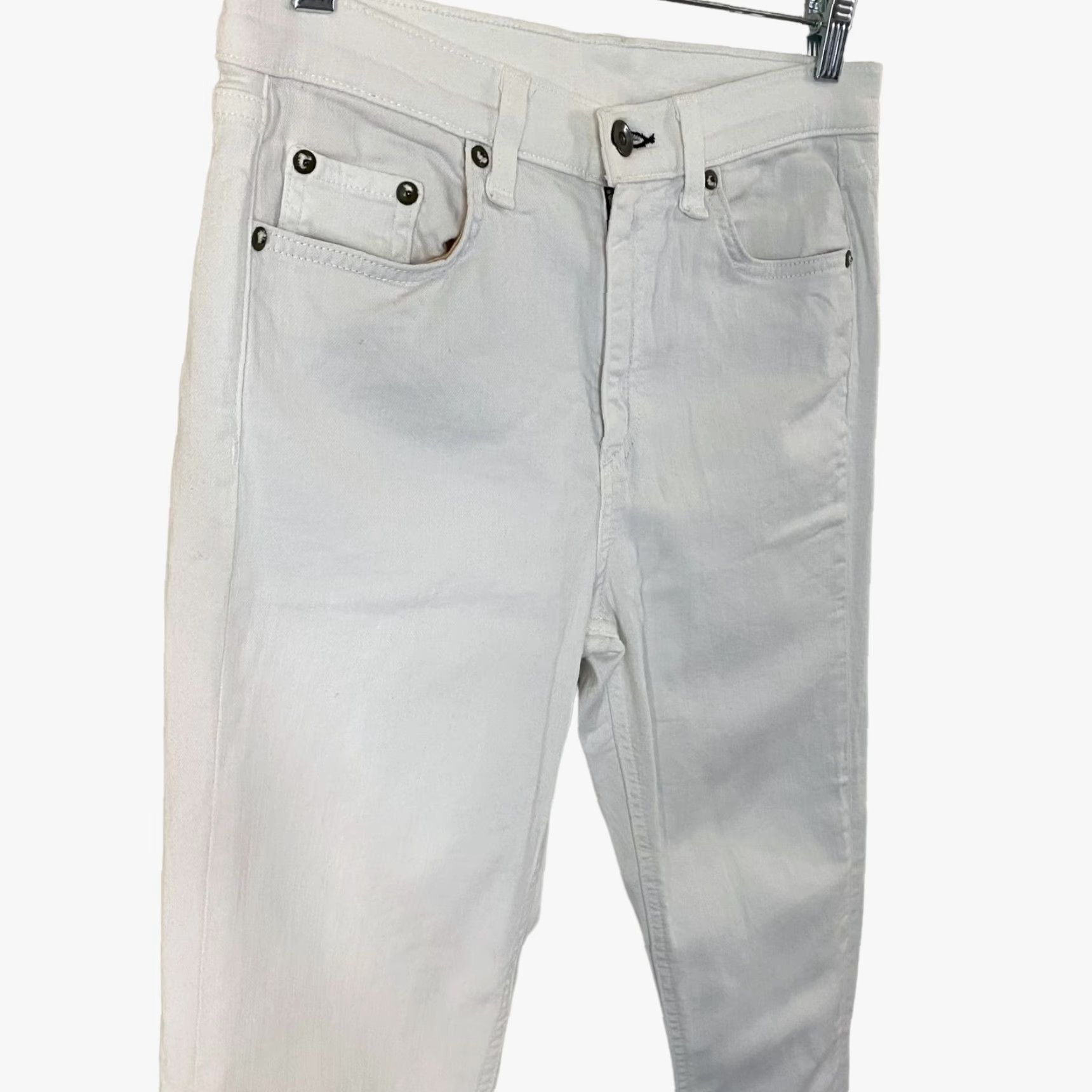 Rag & Bone VINTAGE rag & bone The Dre High-Waisted Skinny Jeans Women's Size 27 White Cotton Blend Denim Stretch Raw-Hem Beach Style Size 27" / US 4 / IT 40 - 4 Thumbnail