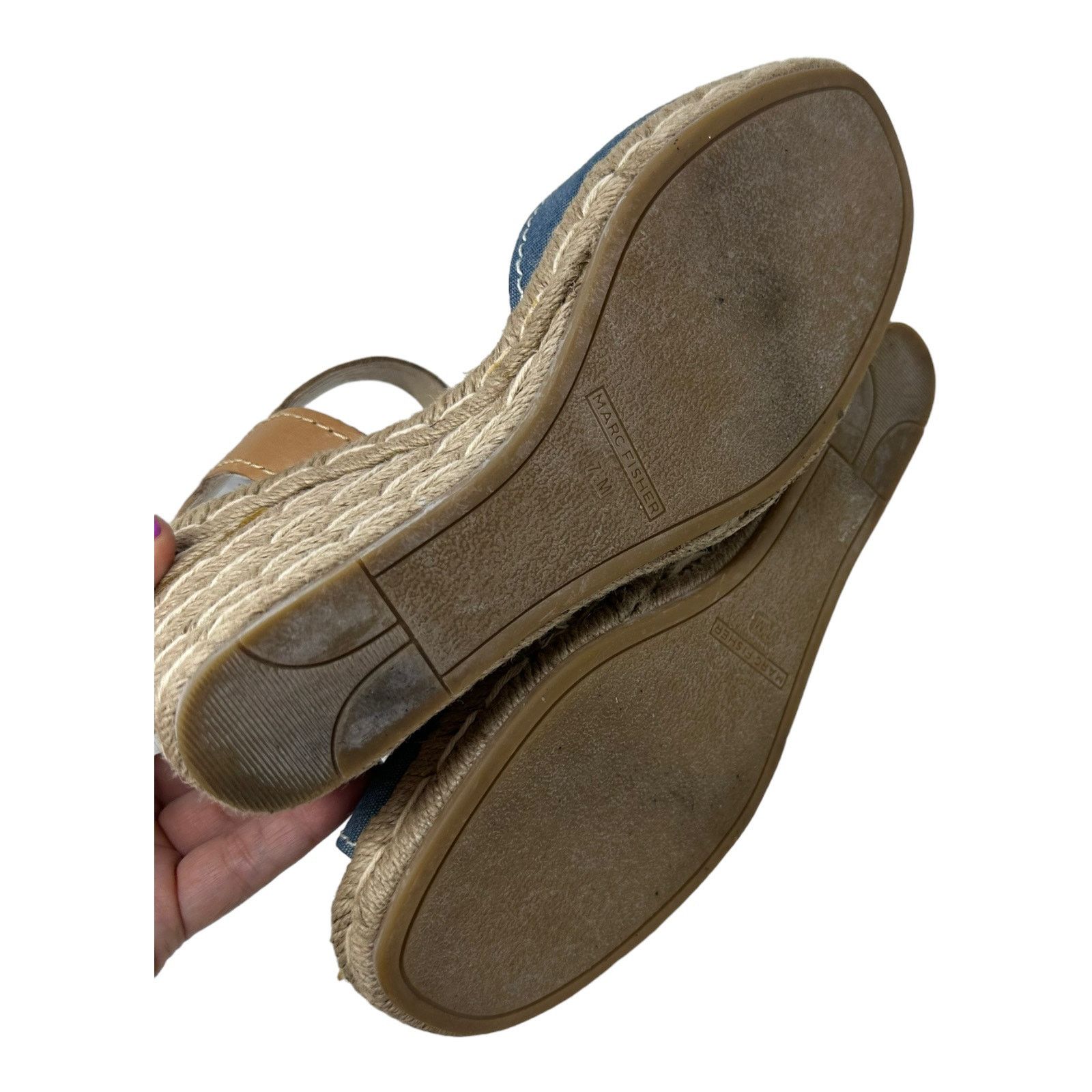 Marc Fisher Marc Fisher Denim & Leather Espadrille Wedges Sandals 7.5 Size US 7.5 / IT 37.5 - 4 Thumbnail