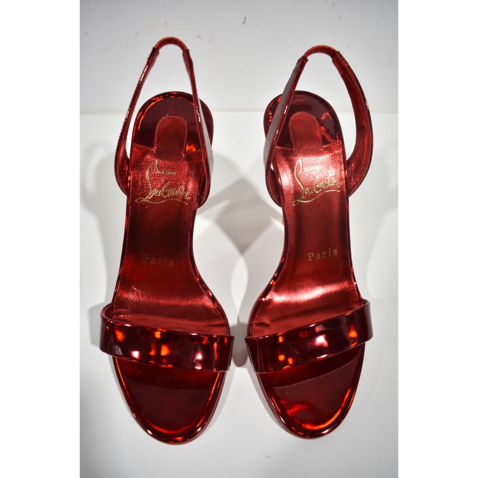 Christian Louboutin O Astrid 100 Red Loub Patent Slingback Sandal Heel Pump 38.5 Size US 8.5 / IT 38.5 - 7 Thumbnail