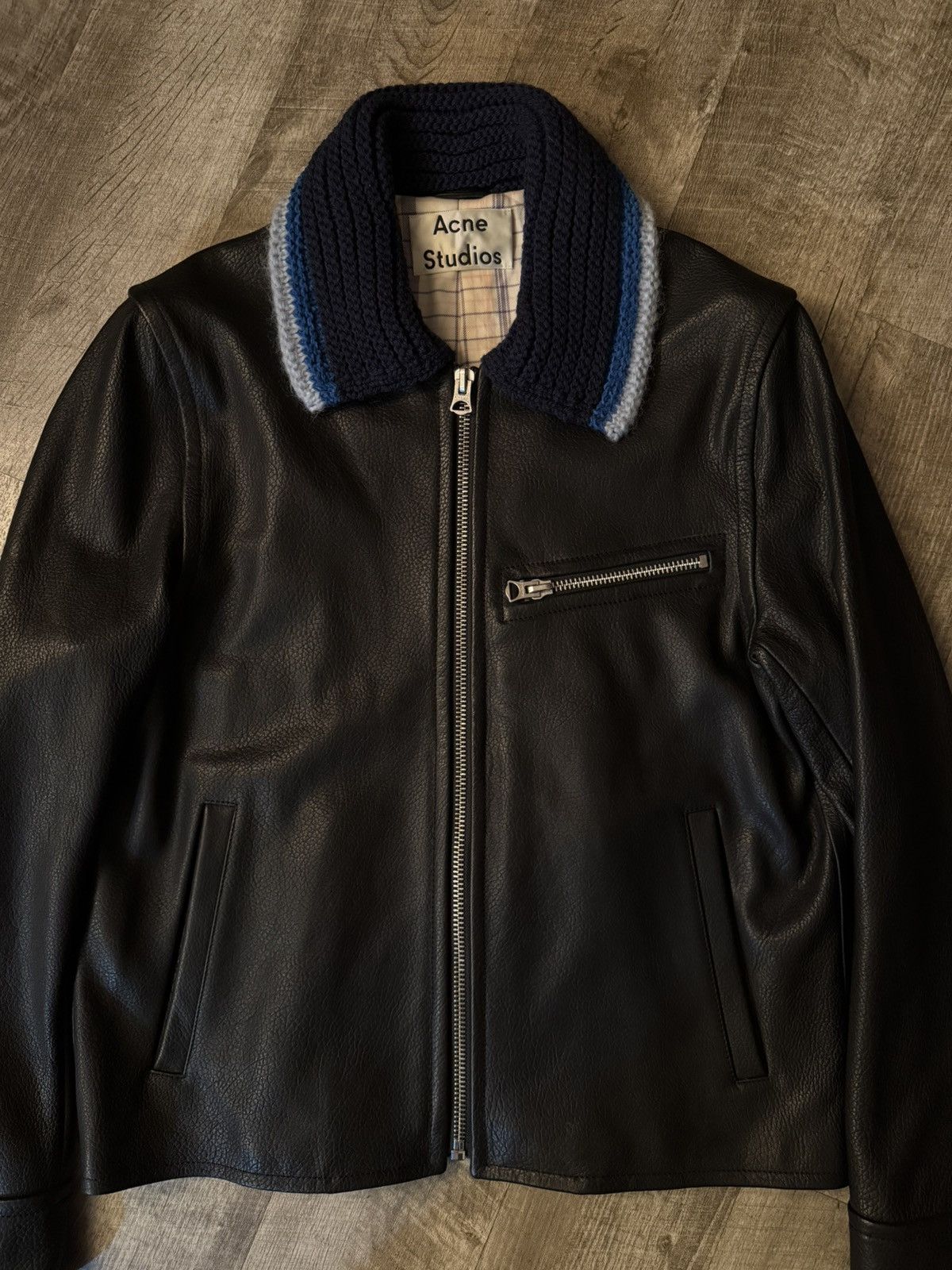 Acne Studios Acne Studios Knit Collar Leather Jacket (FW18) Size US S / EU 44-46 / 1 - 2 Thumbnail