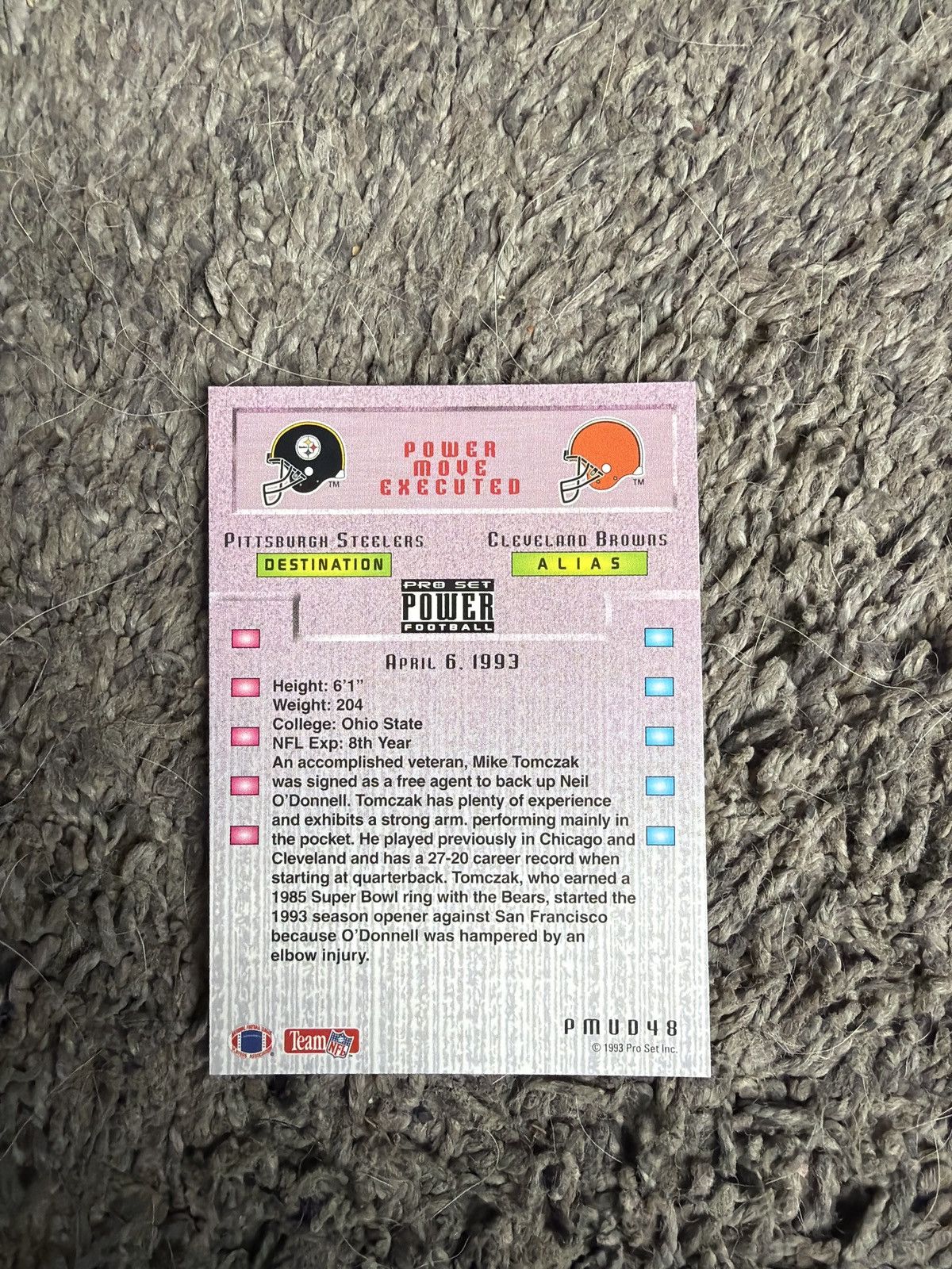 NFL 1993 Pro Set #PMUD48 Mike Tomczak Card Size ONE SIZE - 2 Thumbnail
