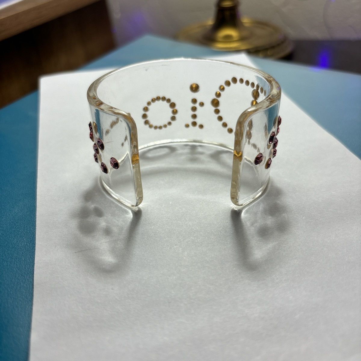 Dior Vintage CHRISTIAN DIOR Pink Logo Rhinestone Lucite Bracelet Size ONE SIZE - 3 Thumbnail