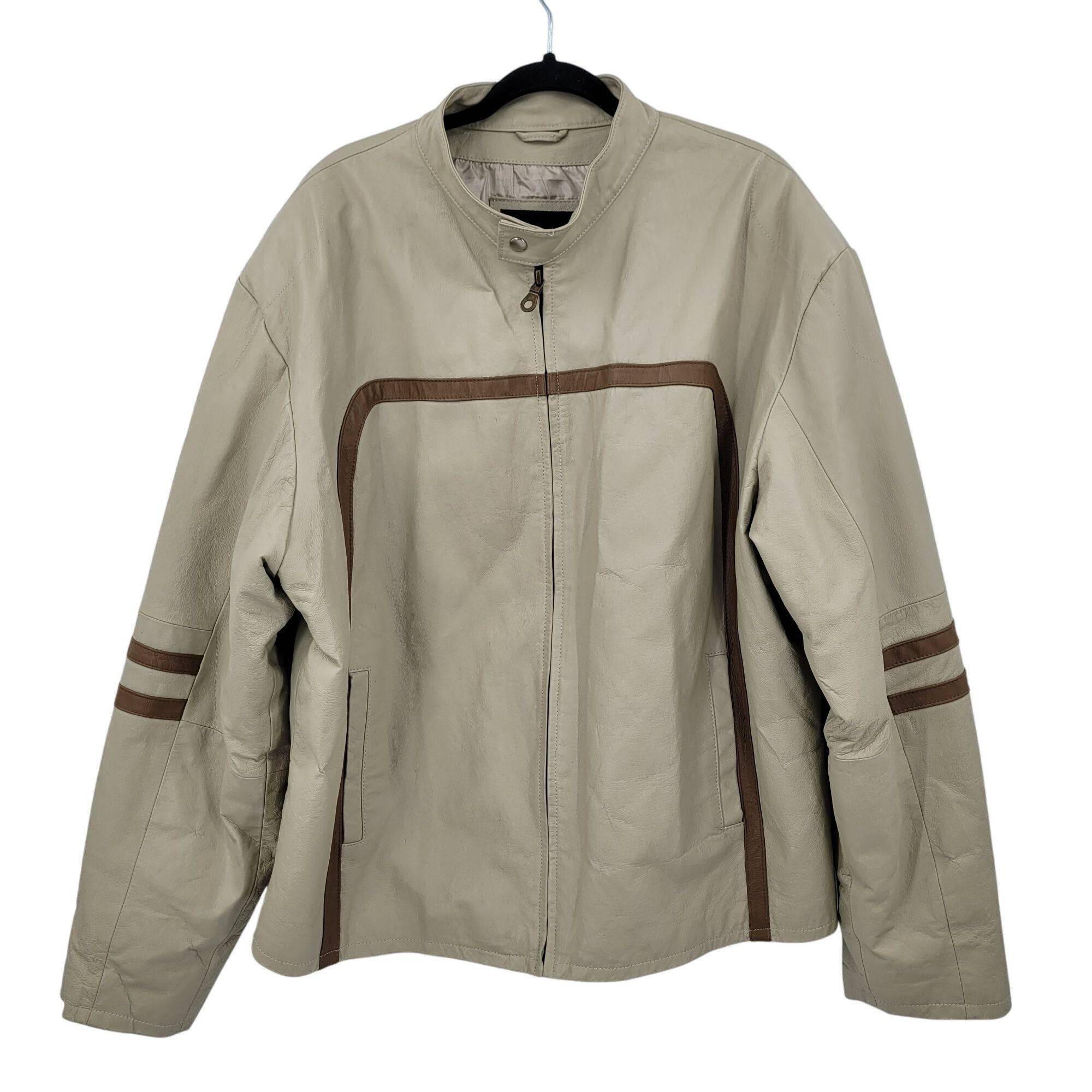 Vintage Vtg 90s Frequency Tan Genuine Leather Motorcycle Jacket Sz X Size US XXL / EU 58 / 5 - 12 Thumbnail