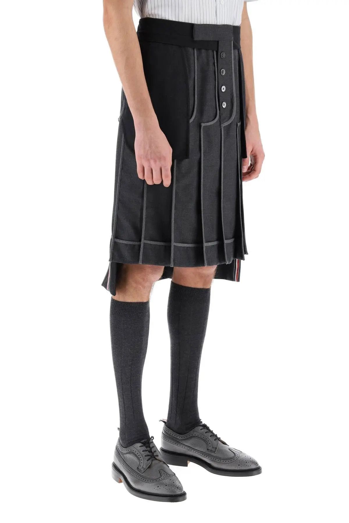 Thom Browne o1s22i1n0124 Inside-out Pleated Skirt in Grey Size US 34 / EU 50 - 2 Thumbnail