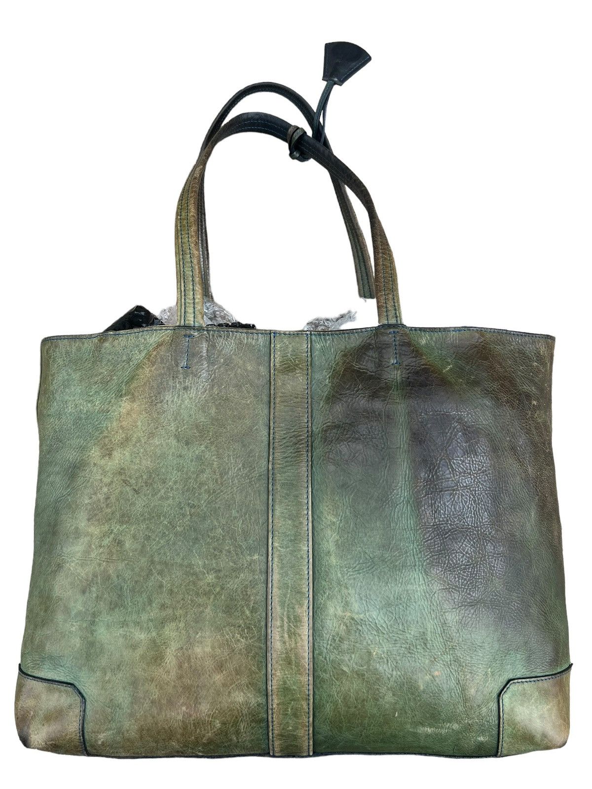 image of Vintage Aniary Japan Distressed Sun Fade Leather Tote Bag in Green, Men's