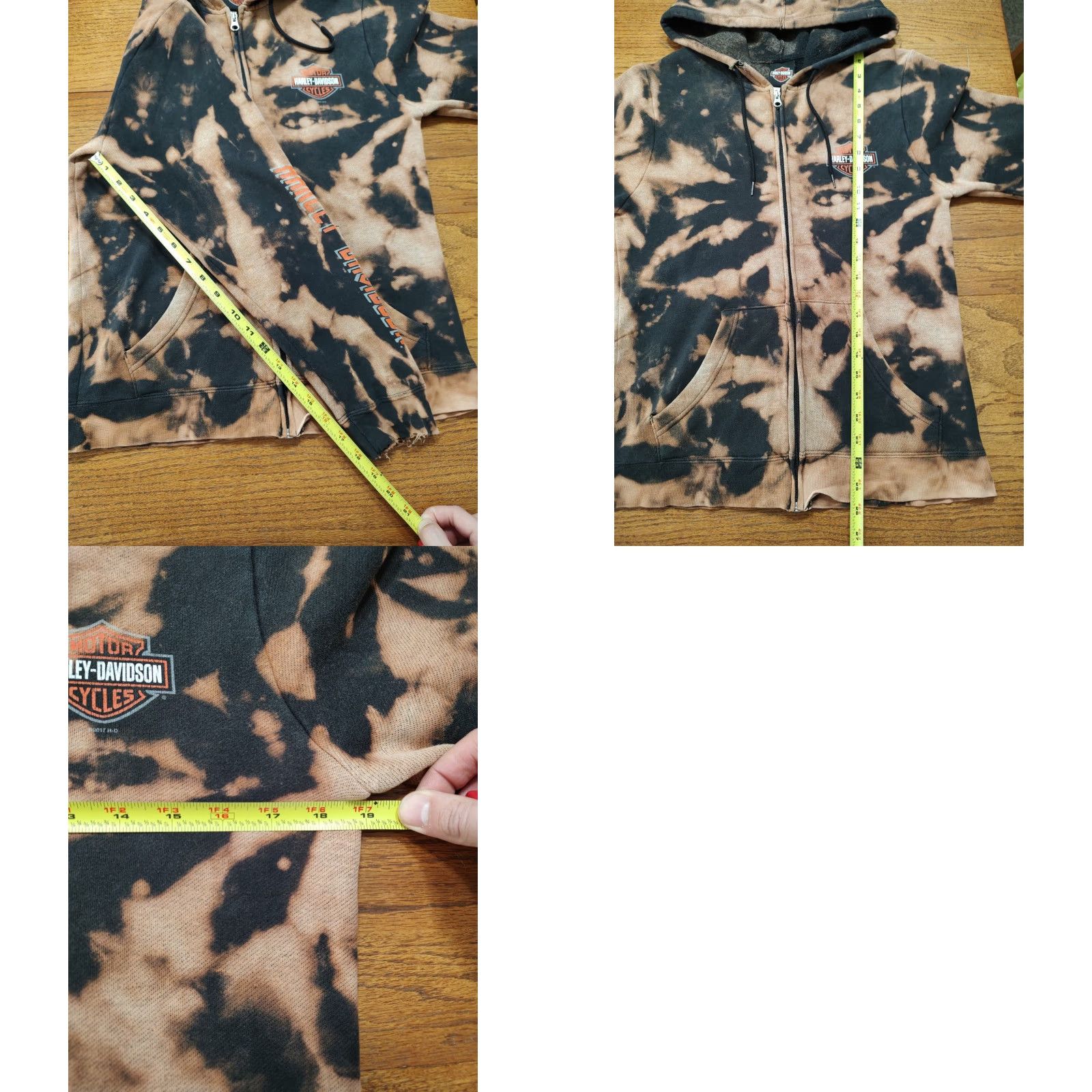 Harley Davidson Harley-Davidson Womens Sweatshirt Full Zip Hoodie S Black Biker Tie Dye Acid Wash Motorcycle Grunge Size S / US 4 / IT 40 - 9 Thumbnail