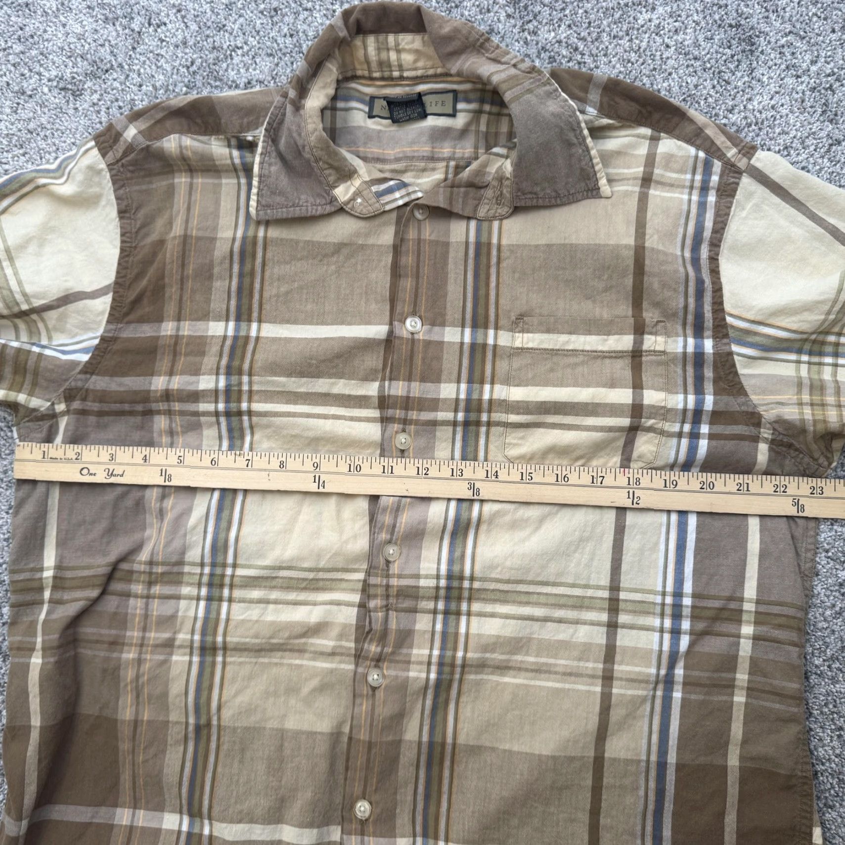 Vintage Naturalife Shirt Mens Large Brown Beige Plaid Button Down Short Sleeve Casual Size US L / EU 52-54 / 3 - 6 Thumbnail