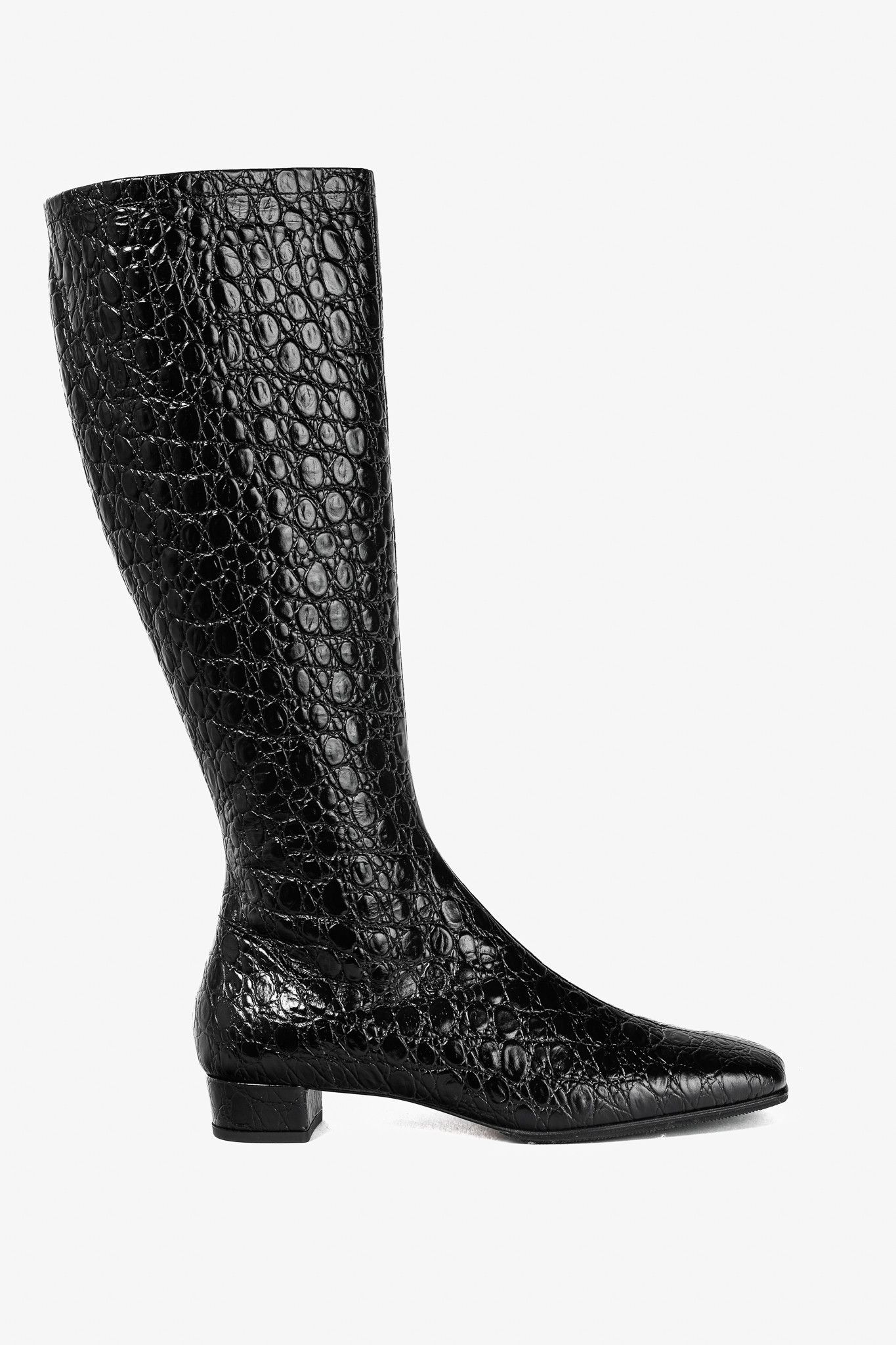 BY FAR Edie Circular Croco-Embossed Leather Knee-High Boots