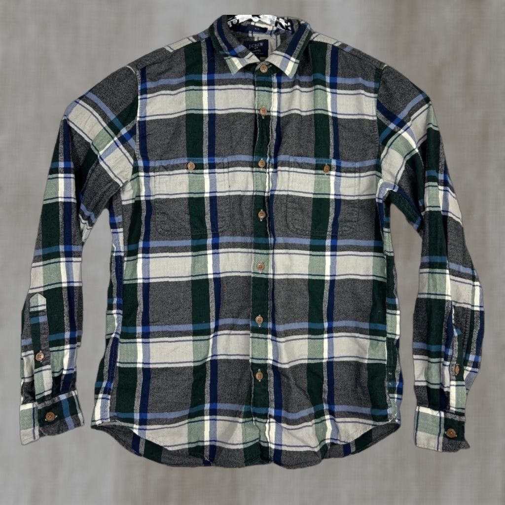 J.Crew J.CREW Shirt Mens Large Blue Plaid Flannel 100% Cotton Button-Up Slim Fit Long Sleeve Size US L / EU 52-54 / 3 - 1 Thumbnail
