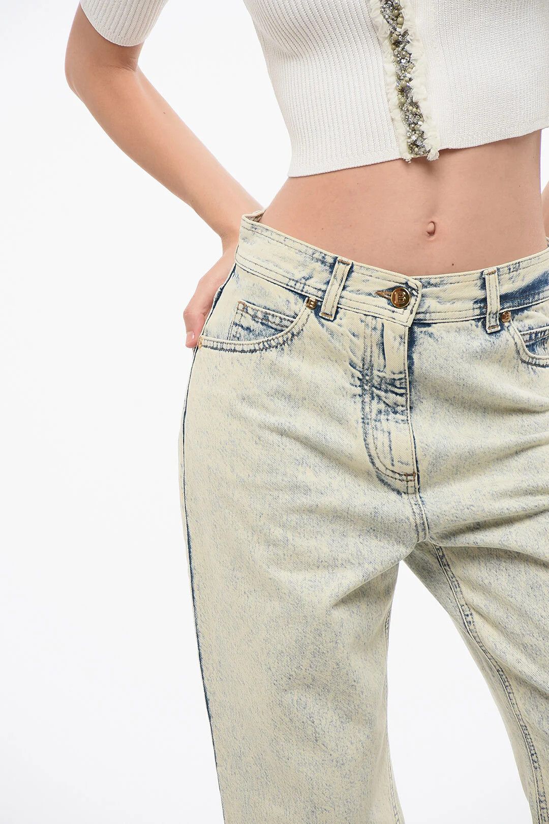 Balmain og1mm0326 High-Rise 17cm Acid-Wash Jeans in Blue Size 38" / US 16 / IT 52 - 3 Thumbnail