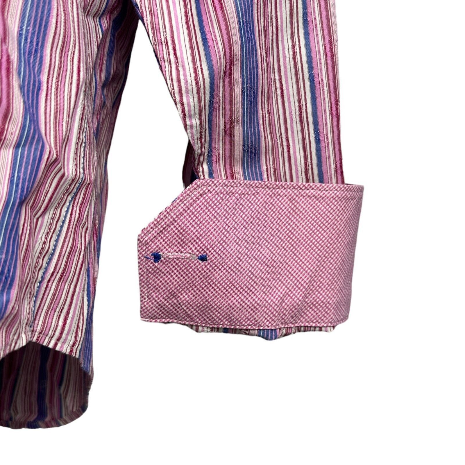 BUGATCHI Bugatchi Shirt XL Striped Pink Purple Flip Cuff Button Up Size US XL / EU 56 / 4 - 5 Thumbnail