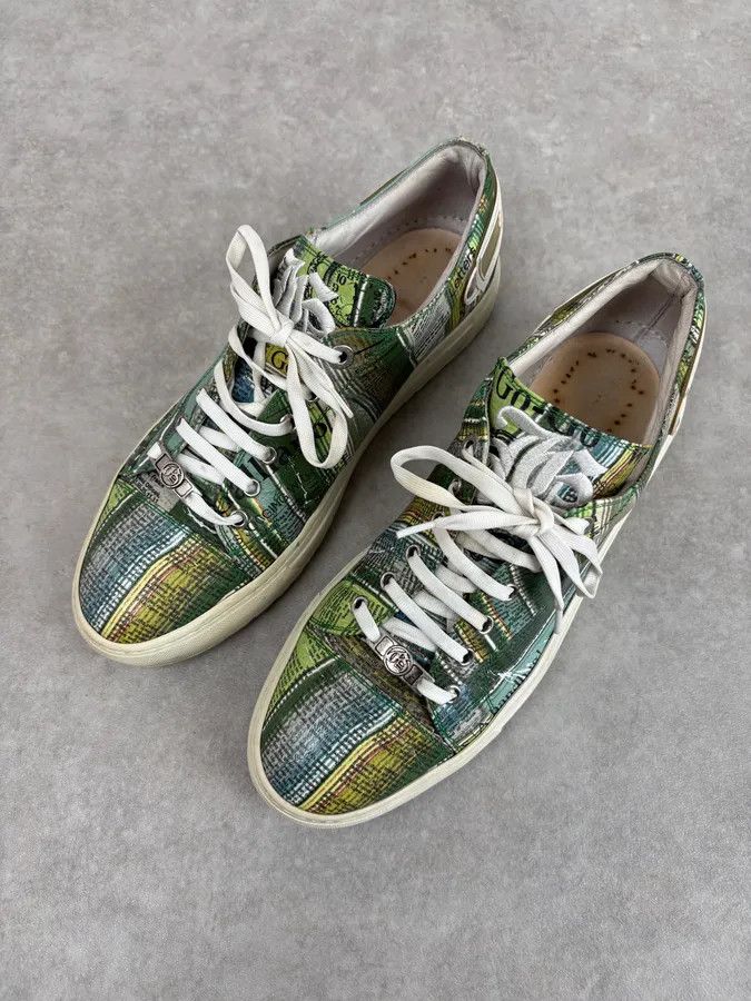 John Galliano John Galliano Green Magazine Textile Patterned Sneakers Size US 11 / EU 44 - 3 Thumbnail
