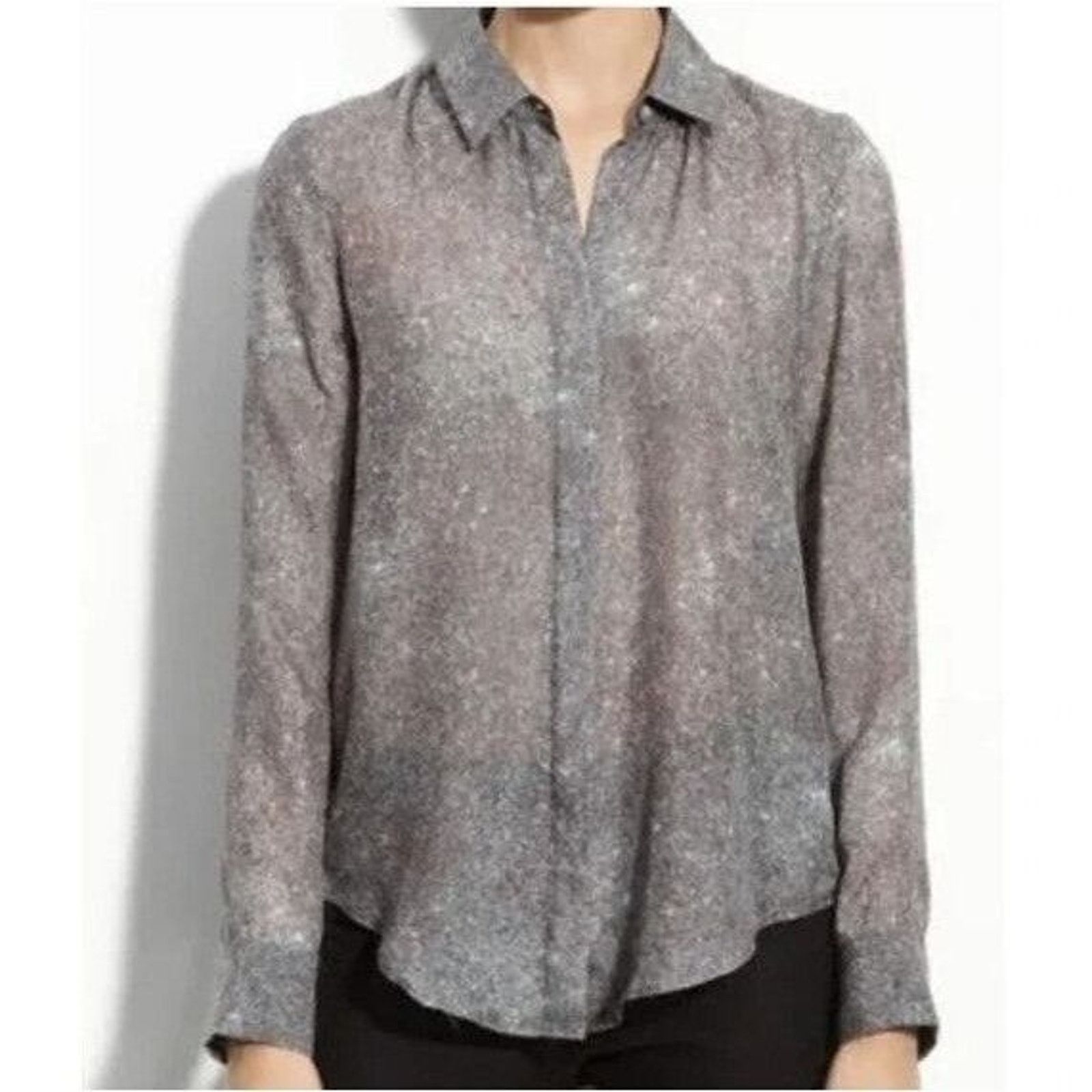 Theory Theory Womens Gray Galaxy Print 100% Silk Shirt Quiet Luxury Size S / US 4 / IT 40 - 1 Thumbnail