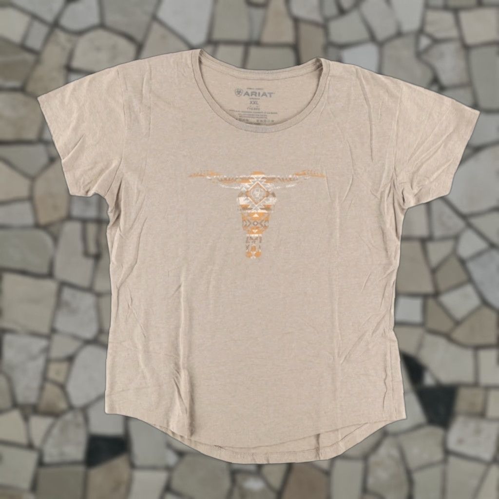 Ariat Ariat Shirt Stone Women's 2XL Western Aztec Skull Solid T-Shirt | Regular fit, Crew Neck, Short Sleeve, Cotton Blend, 2XL Stone, Women Size XXL / US 16-18 / IT 52-54 - 1 Thumbnail