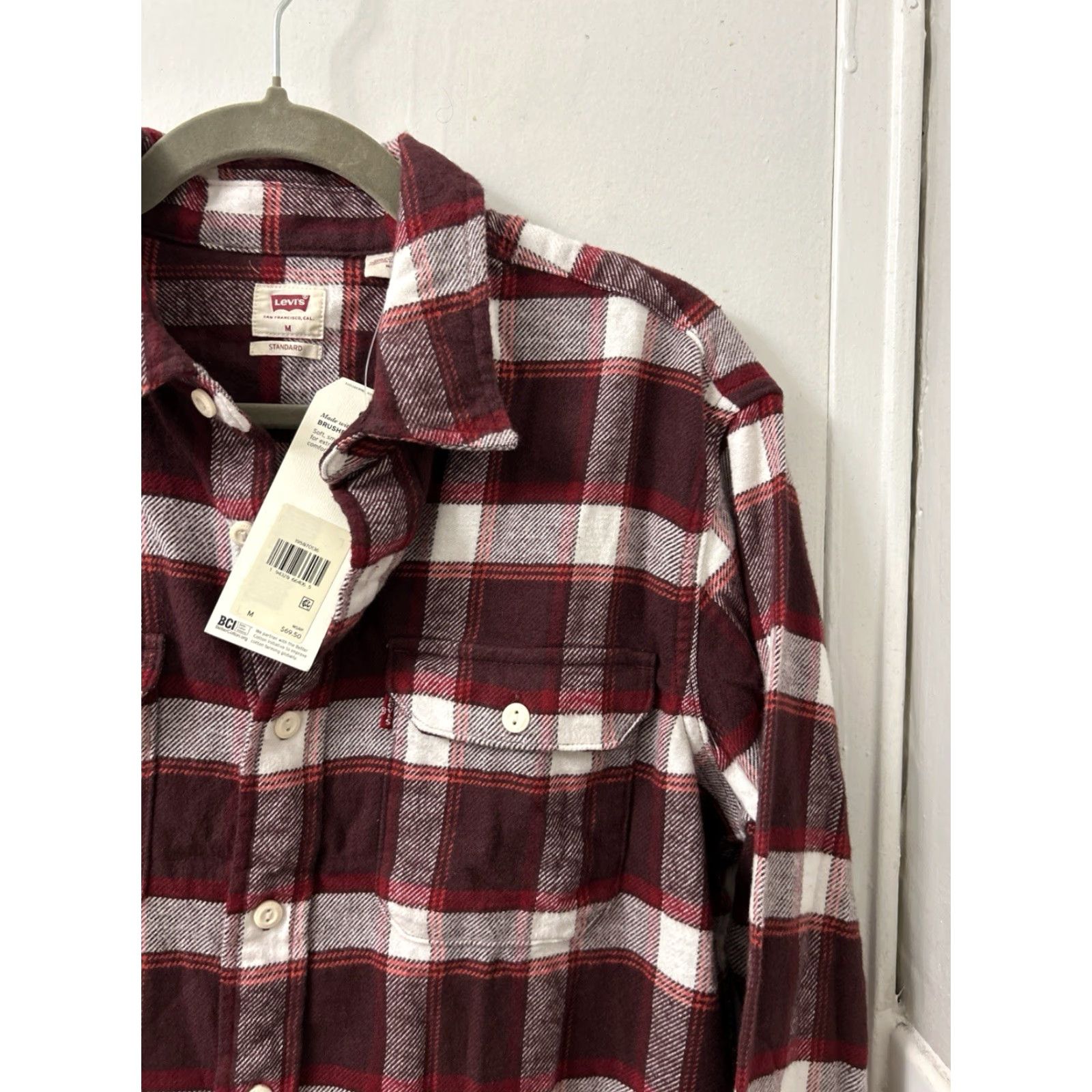 Levi's VINTAGE Levis Shirt Plaid Flannel Button-Up M Mens Burgundy White Knox? Size US M / EU 48-50 / 2 - 4 Thumbnail