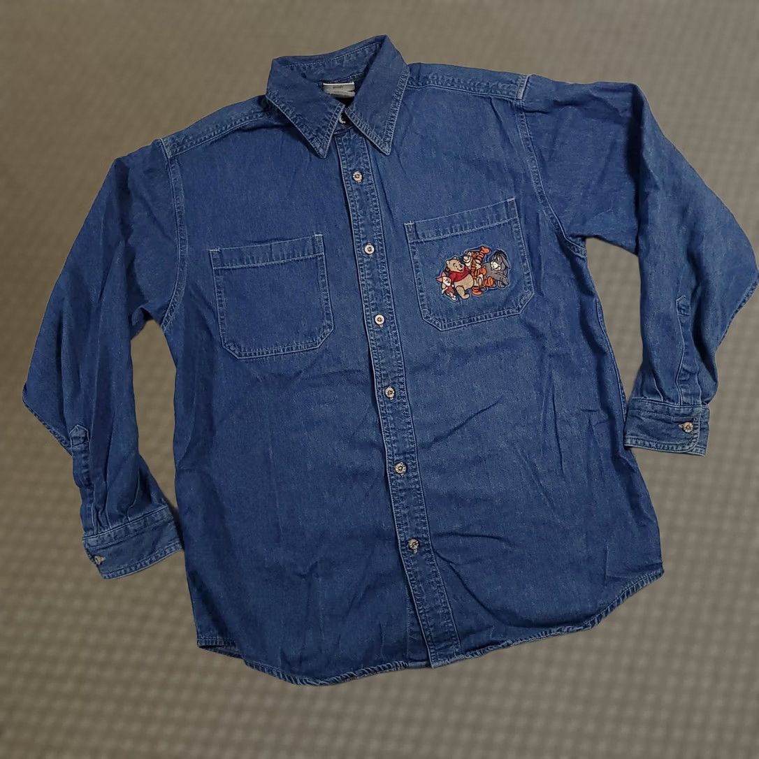 Disney VINTAGE Disney Shirt Mens Small Blue Denim Winnie the Pooh Tigger Eeyore 90s Size US S / EU 44-46 / 1 - 1 Thumbnail
