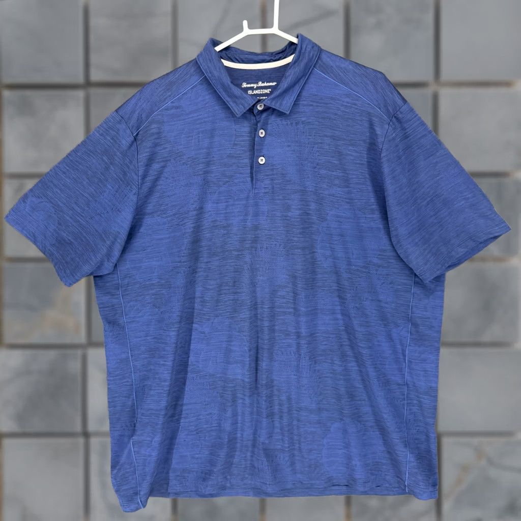 Tommy Bahama Tommy Bahama IslandZone Polo Shirt Mens 2XLT Tall Blue Leaf Pattern Short Sleeve 3-Button Placket Size US XXL / EU 58 / 5 - 1 Thumbnail