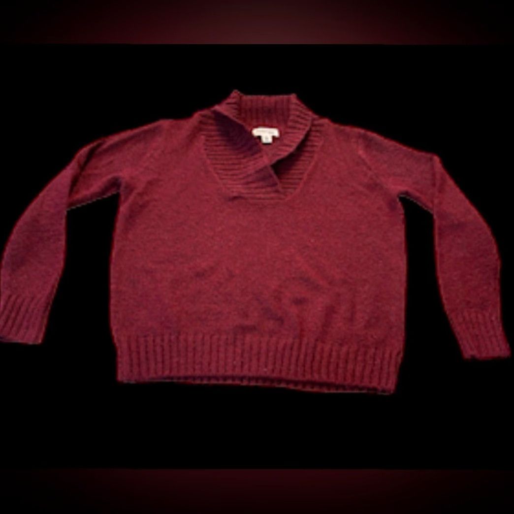Vintage St. John's Bay burgundy red fleck v cowl holiday sweater top women's Petite XL Size XL / US 12-14 / IT 48-50 - 2 Thumbnail