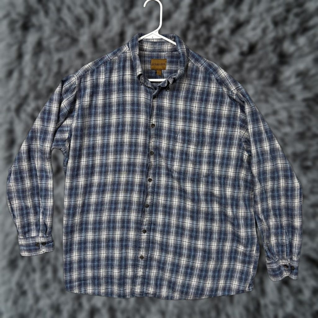 Vintage St. John's Bay Flannel Button Up Shirt Mens 2XLT Blue White Plaid Grunge Academia Size US XXL / EU 58 / 5 - 1 Thumbnail