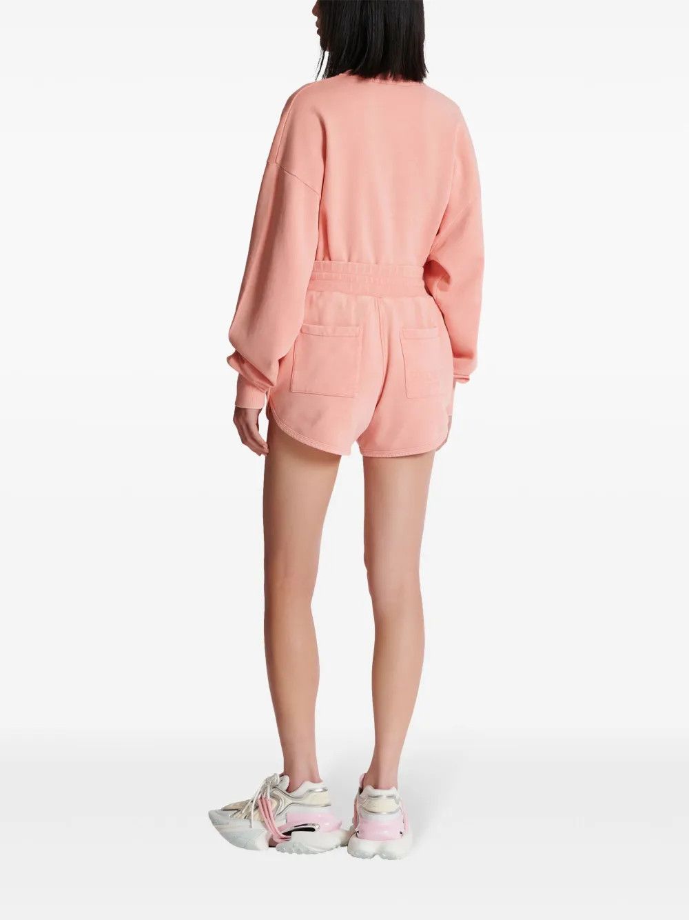 Balmain o1s1wg110725 Embroidered Logo Cotton Shorts in Salmon Pink Size 26" / US 2 / IT 38 - 4 Thumbnail