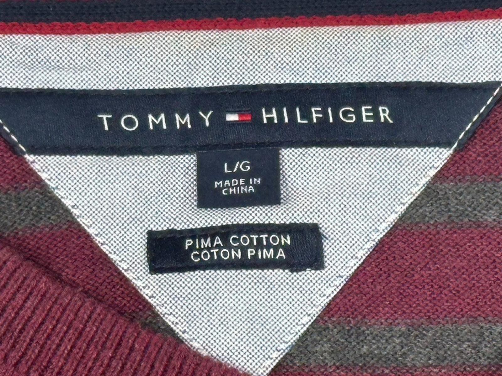 Tommy Hilfiger Tommy Hilfiger Men L Maroon/Gray Striped Pima Cotton Sweater Size US L / EU 52-54 / 3 - 5 Thumbnail